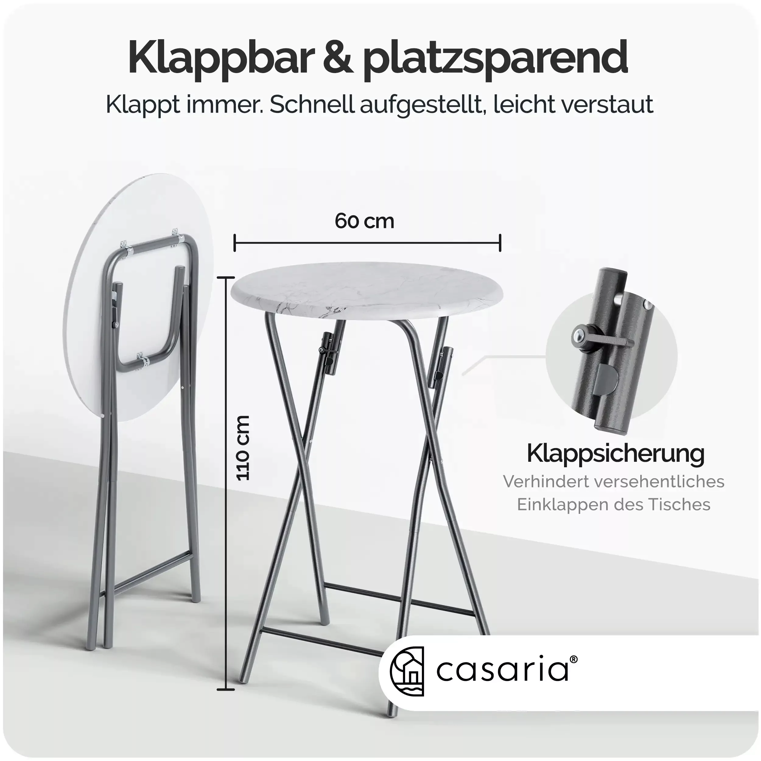 Stehtisch Weiß Marmoroptik Ø60cm klappbar günstig online kaufen