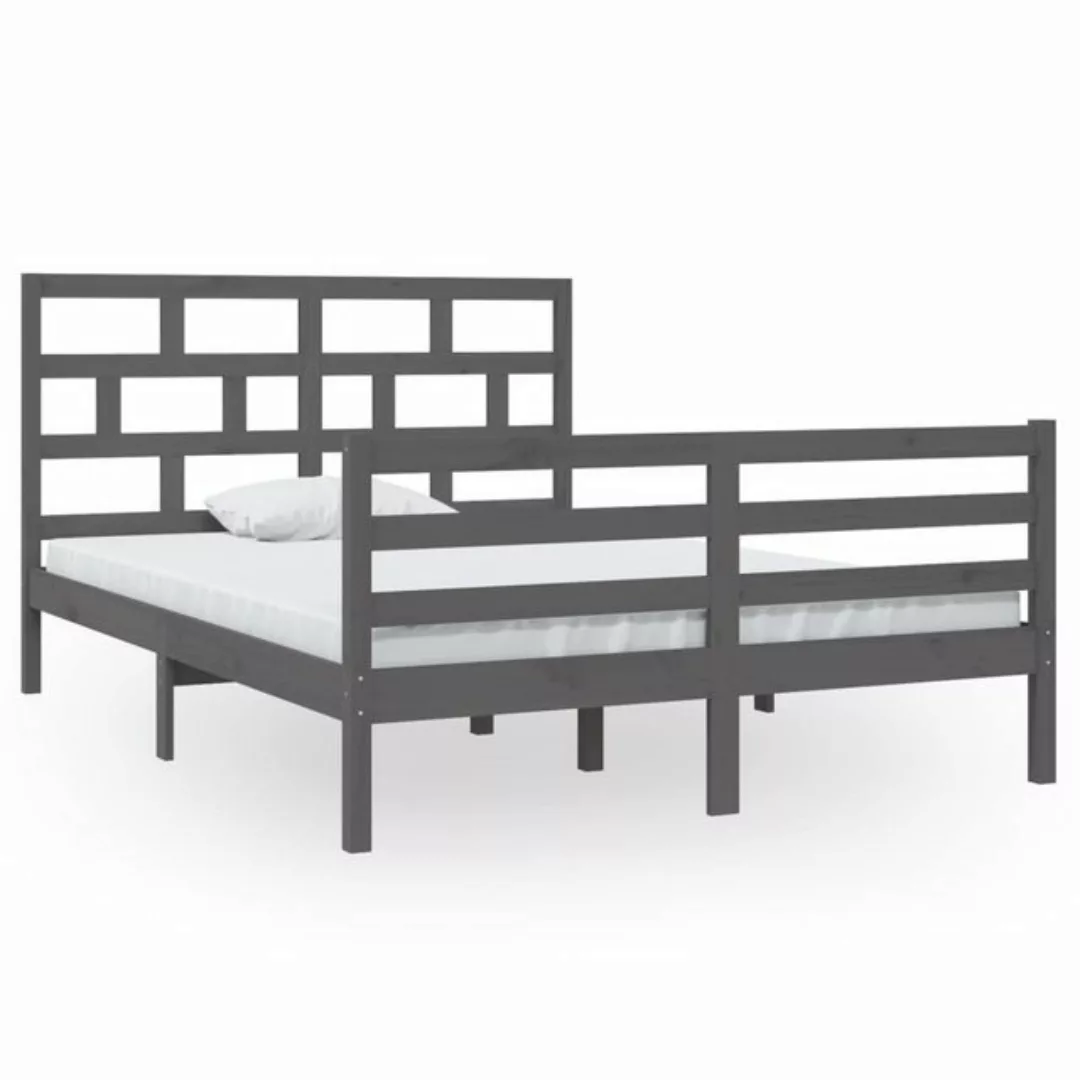 vidaXL Bettgestell Bettgestell Grau Massivholz Kiefer 140x200 cm Bett Bettr günstig online kaufen