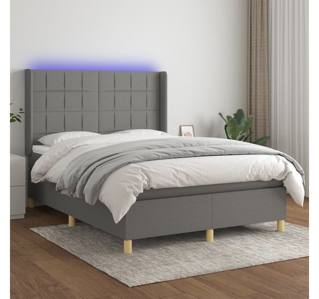 vidaXL Boxspringbett Boxspringbett mit Matratze LED Dunkelgrau 140x190 cm S günstig online kaufen