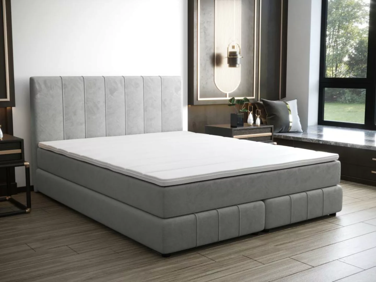 Boxspringbett mit Kopfteil + Lattenrost + Matratze + Topper - 160 x 200 cm günstig online kaufen