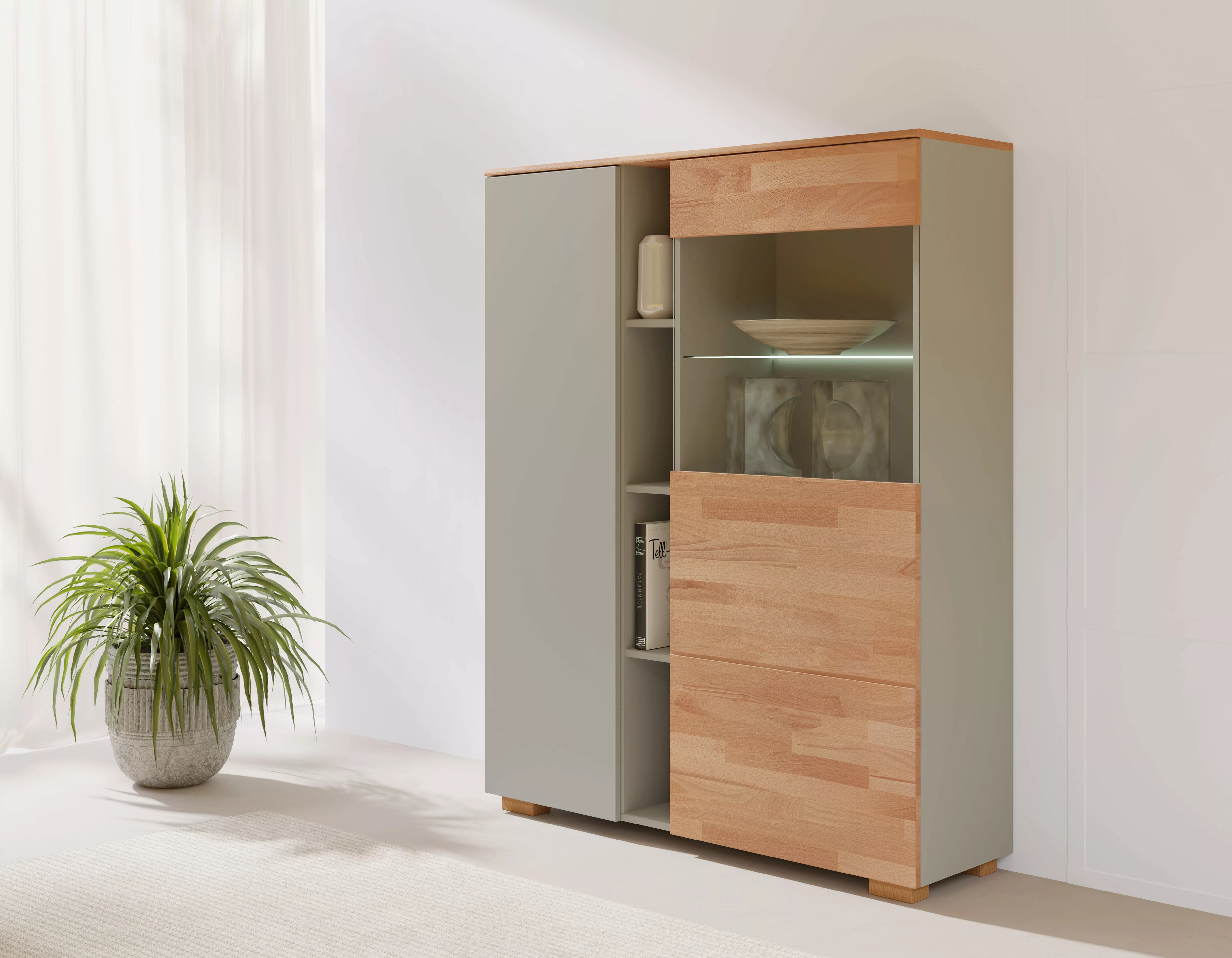 Home affaire Highboard "Citra teilmassiv", Höhe 145cm, moderne grifflose Op günstig online kaufen