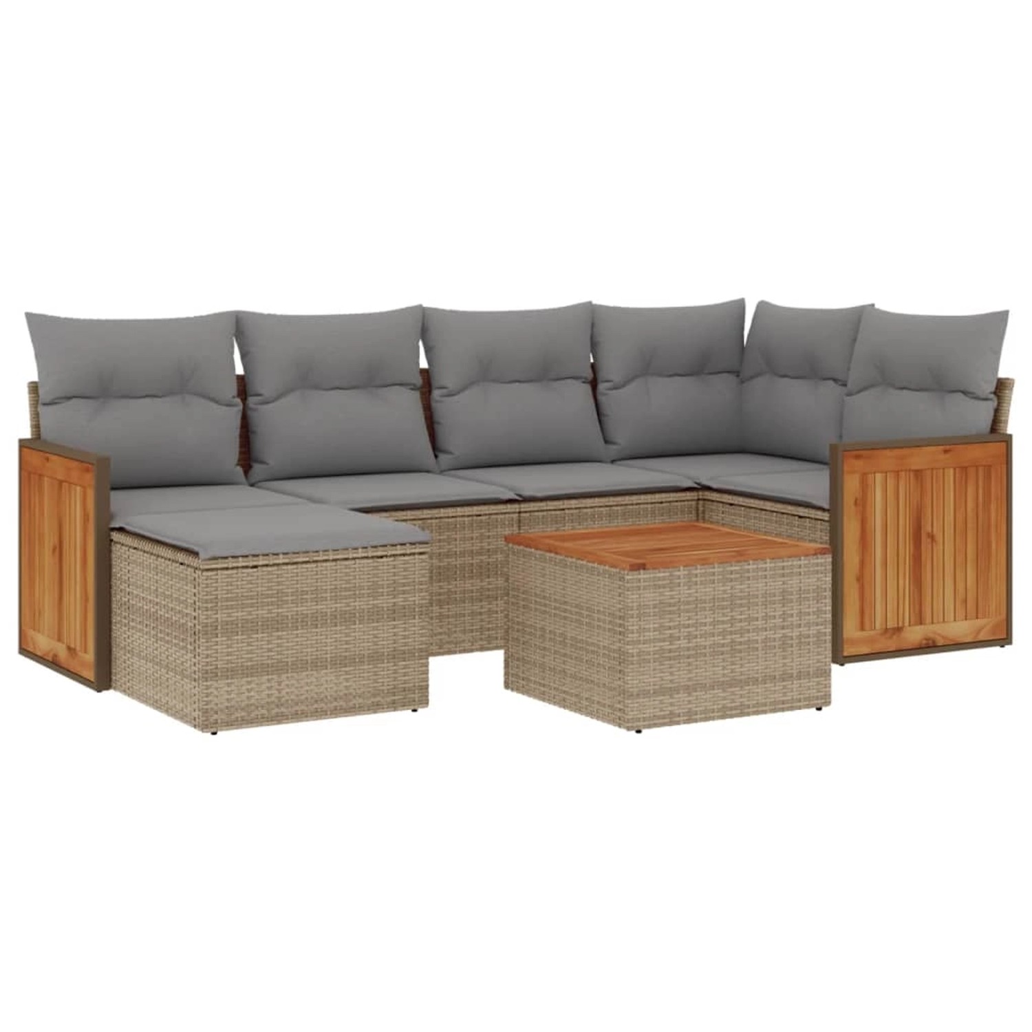 vidaXL 7-Tlg Garten-Sofagarnitur mit Kissen Beige Poly Rattan 3227865 günstig online kaufen