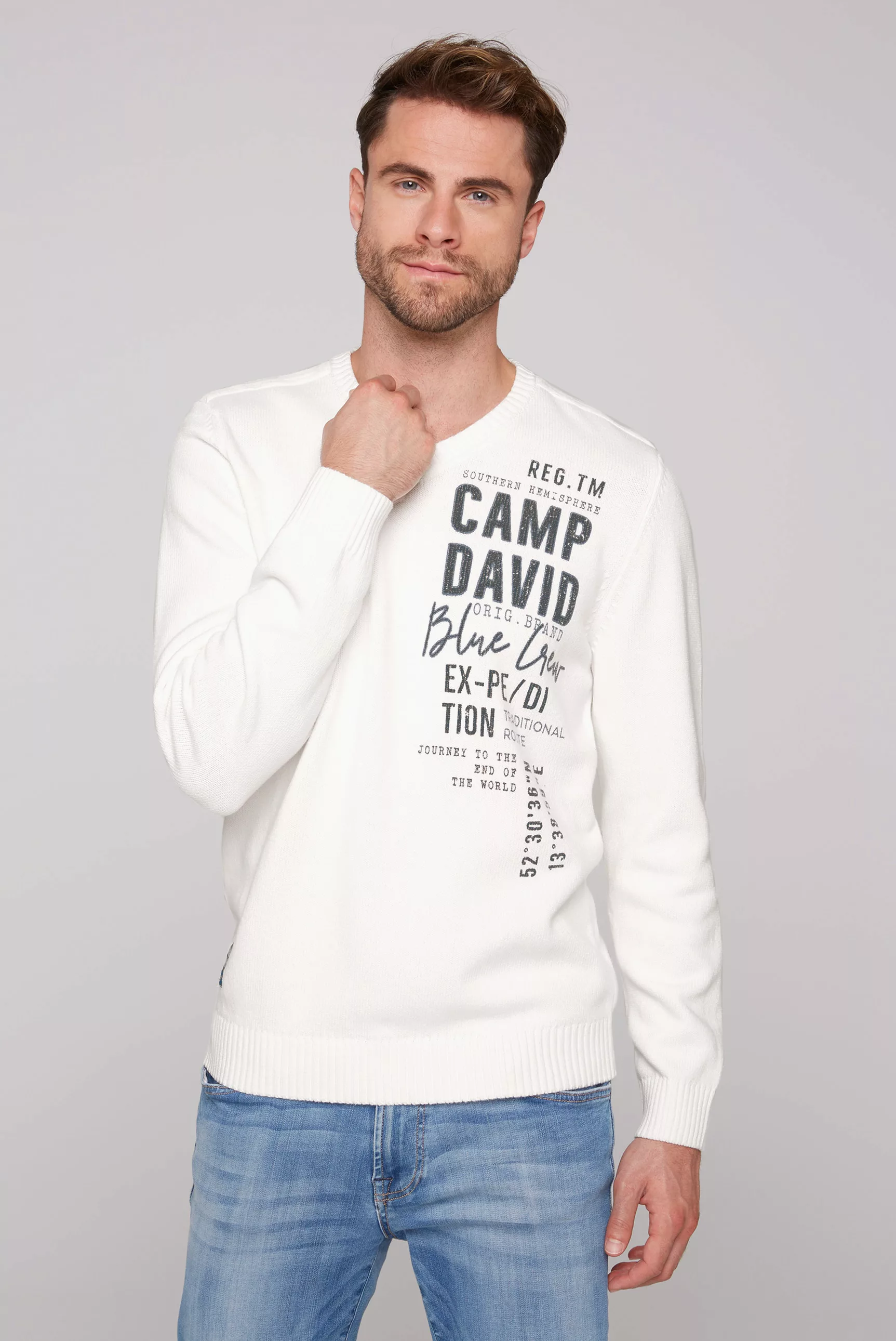 CAMP DAVID V-Ausschnitt-Pullover, aus Baumwolle günstig online kaufen