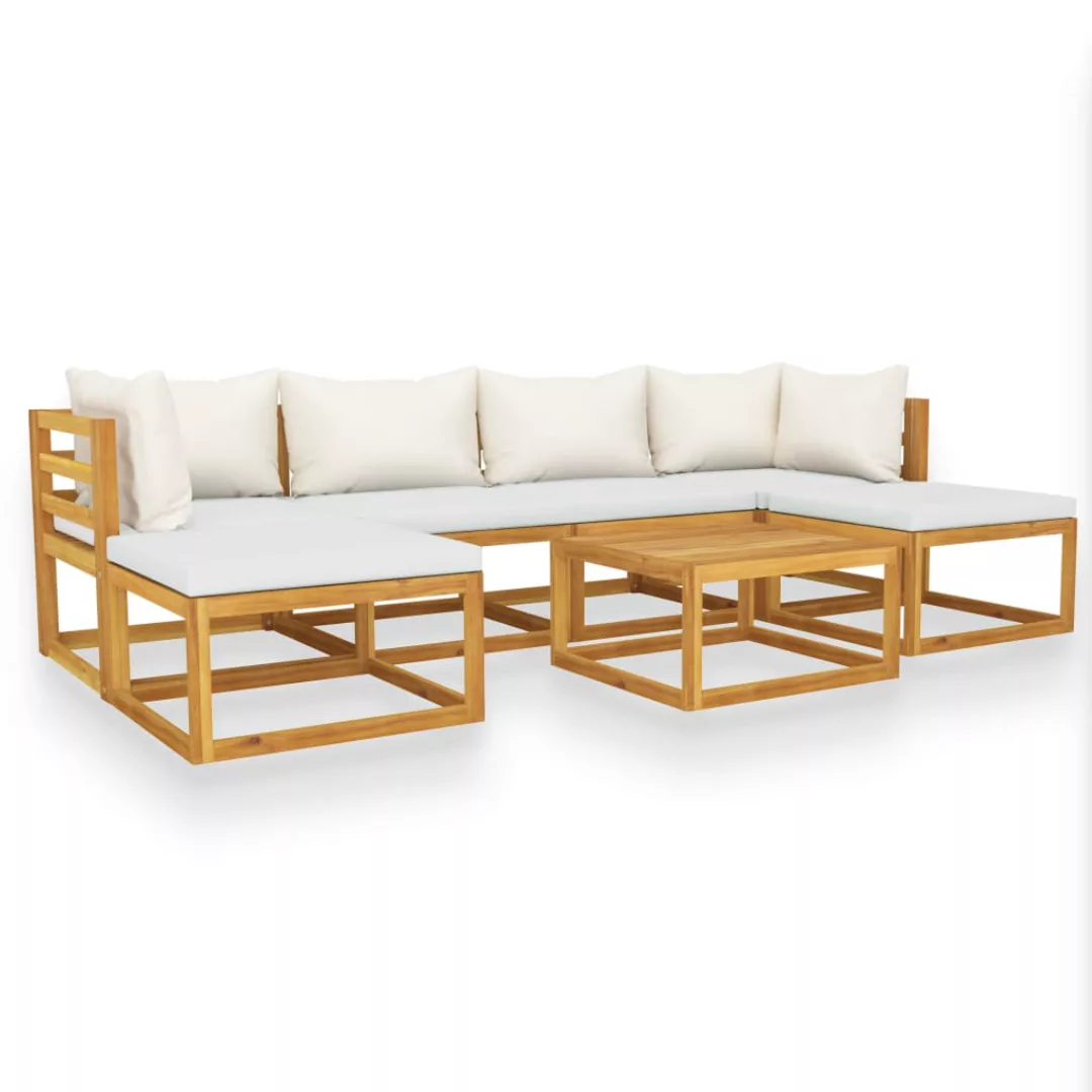 7-tlg. Garten-lounge-set Mit Auflagen Creme Massivholz Akazie günstig online kaufen