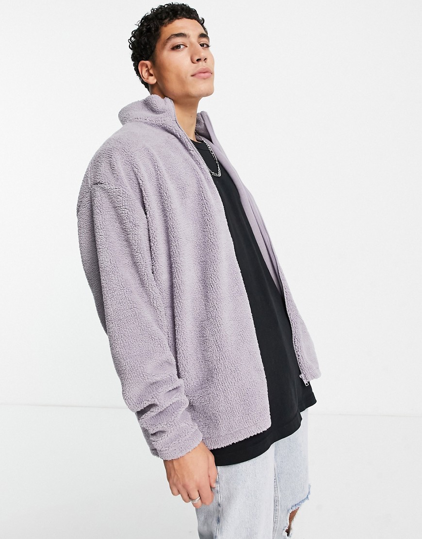 ASOS DESIGN – Oversize-Trainingsoberteil aus grauem Teddystoff günstig online kaufen