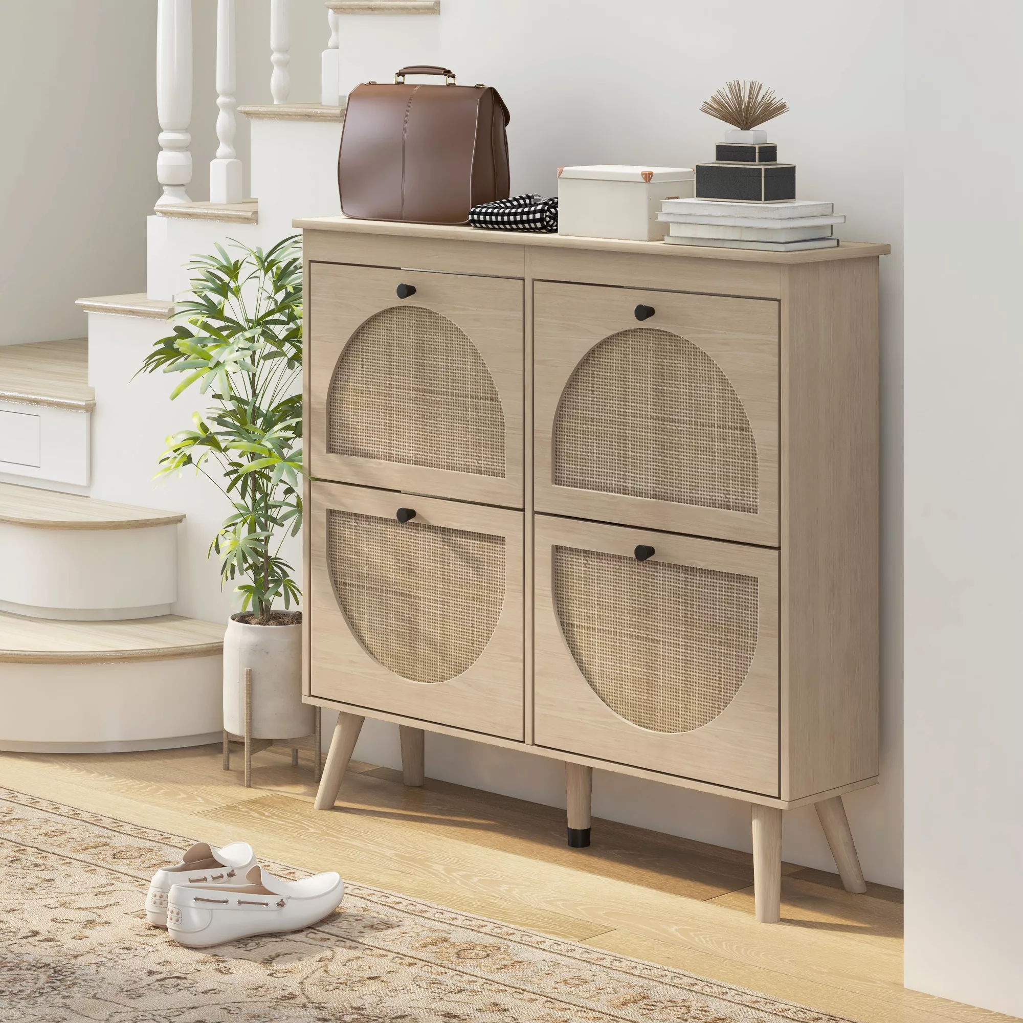 HOMCOM Schuhschrank Schuhregal 4 abklappbare Türen 20 Paare mit verstellbar günstig online kaufen
