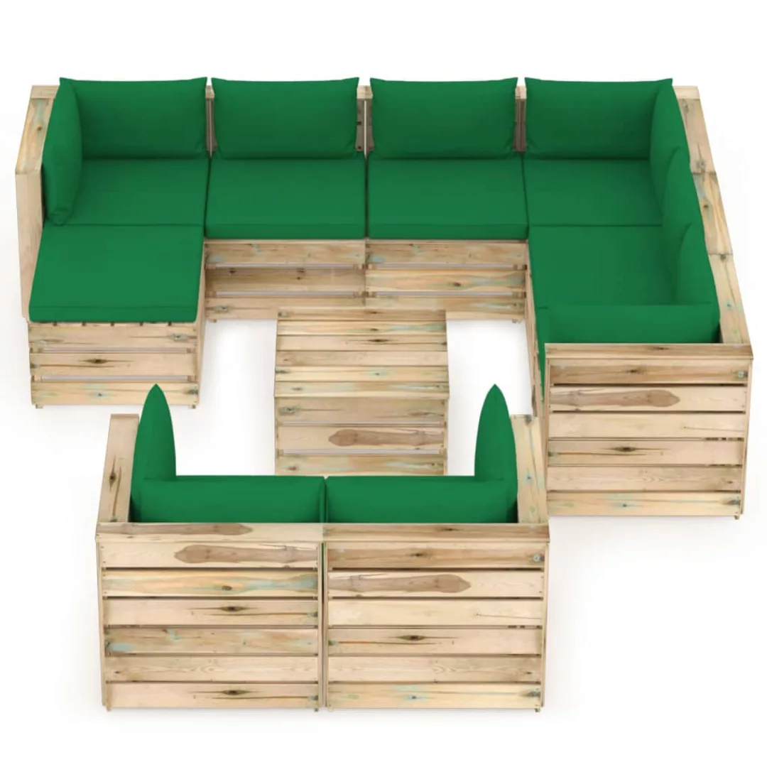 10-tlg. Garten-lounge-set Mit Kissen Grün Imprägniertes Holz günstig online kaufen