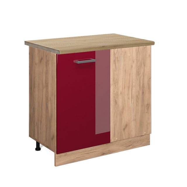 Vicco Eckunterschrank R-Line, Bordeaux Hochglanz/Goldkraft Eiche, 86 cm, AP günstig online kaufen