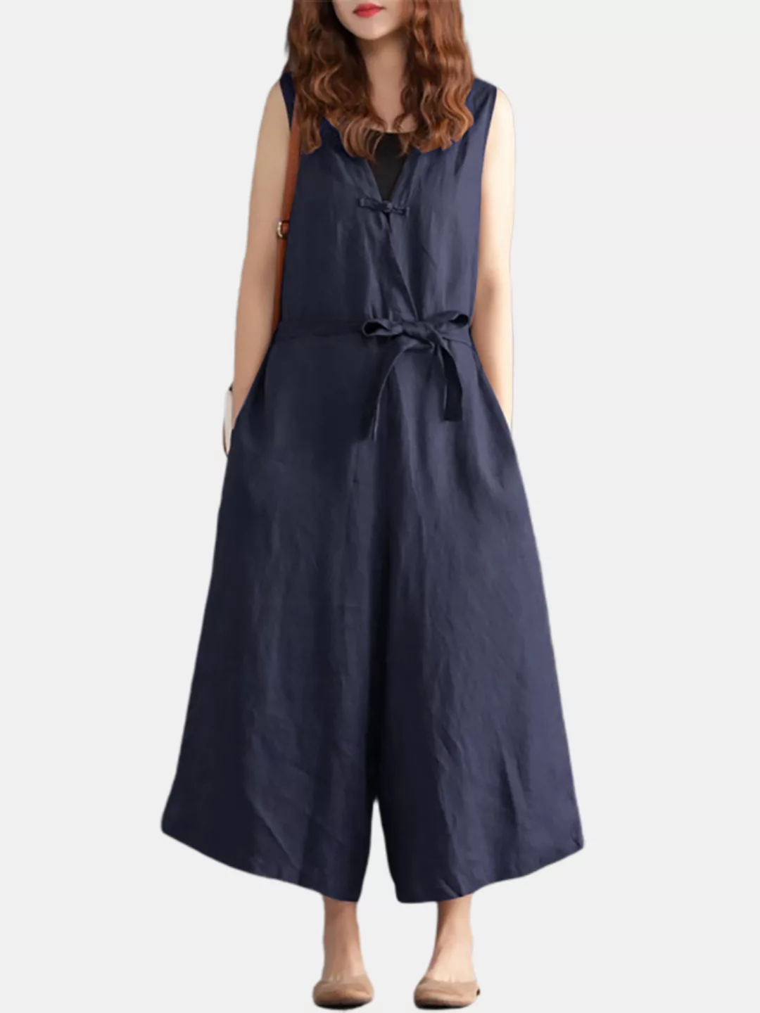 Damen Overalls mit V-Ausschnitt und Gürtel günstig online kaufen