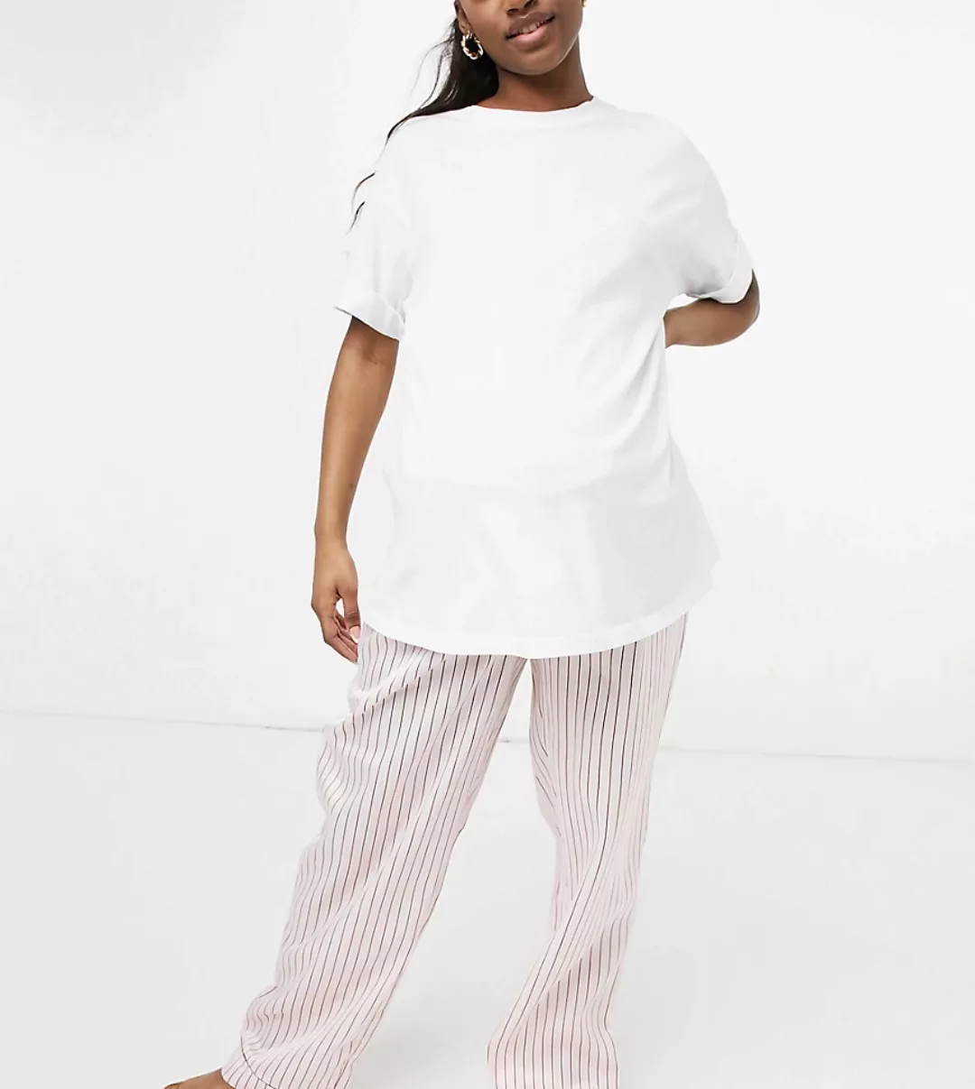 Loungeable – Umstandsmode – Gestreifte Pyjamahose aus Satin in Creme-Mehrfa günstig online kaufen