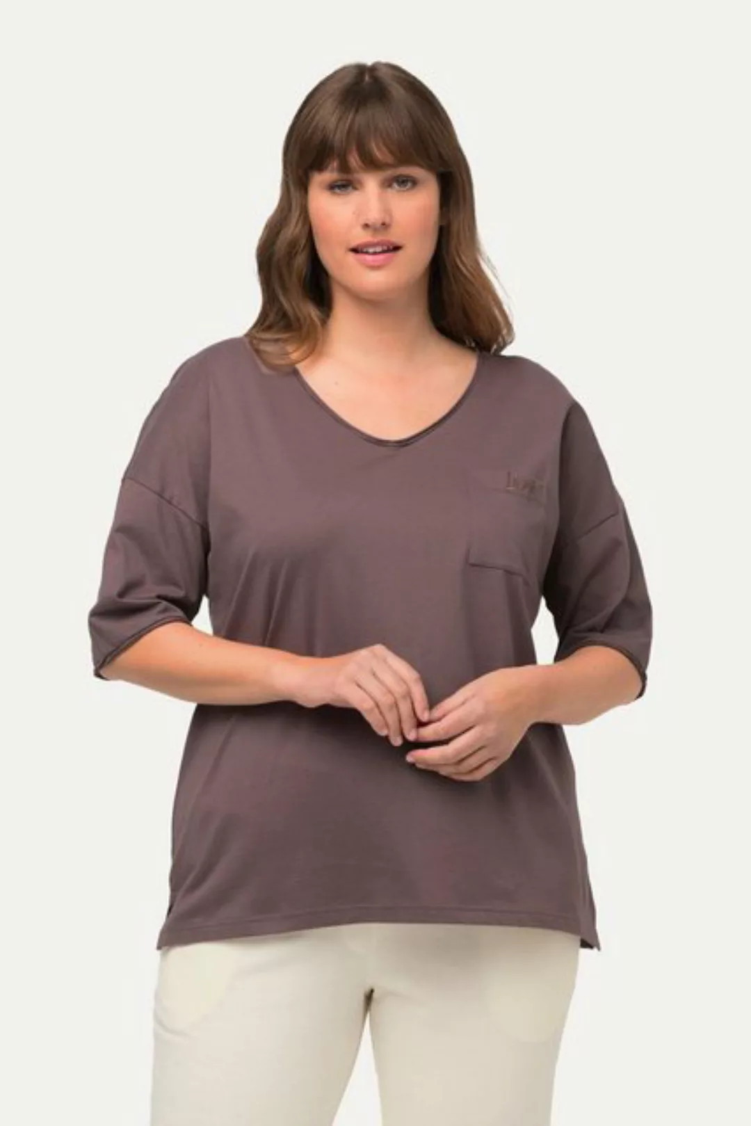Ulla Popken Rundhalsshirt Loungewear-Shirt Rollkante Oversized Rundhals günstig online kaufen