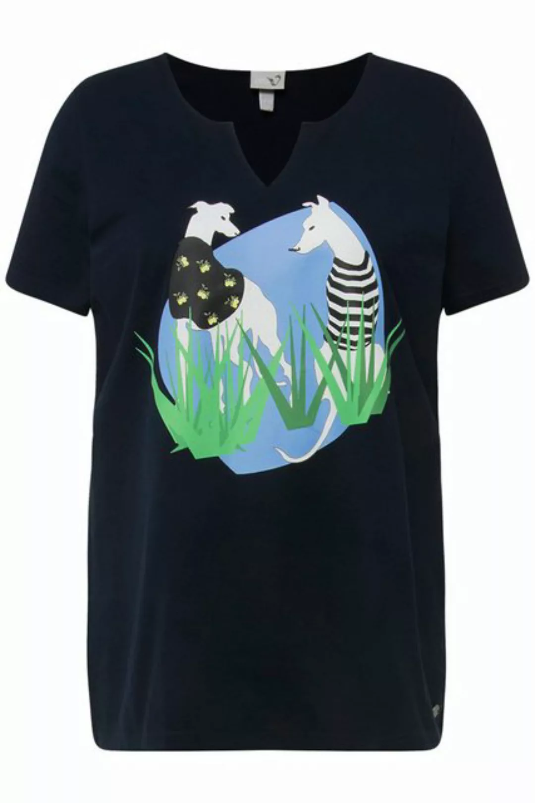 Ulla Popken Rundhalsshirt T-Shirt Wildhund A-Linie Tunika-Ausschnitt Halbar günstig online kaufen