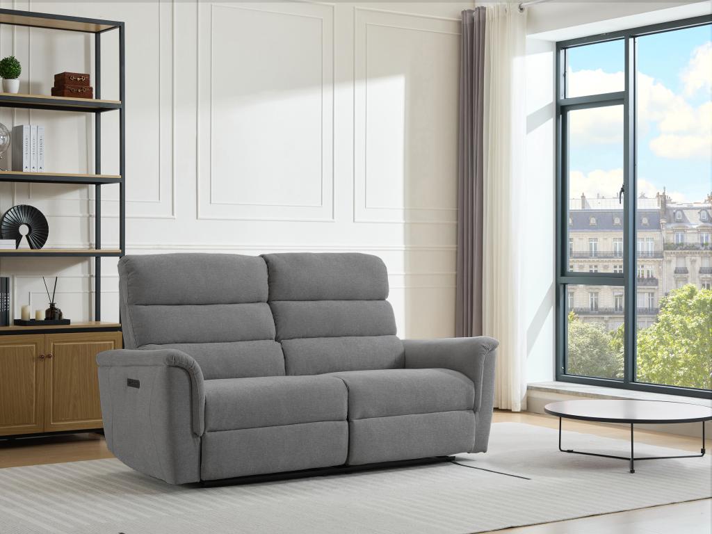 Relaxsofa elektrisch 3-Sitzer - Stoff - Grau - CARTASIA günstig online kaufen