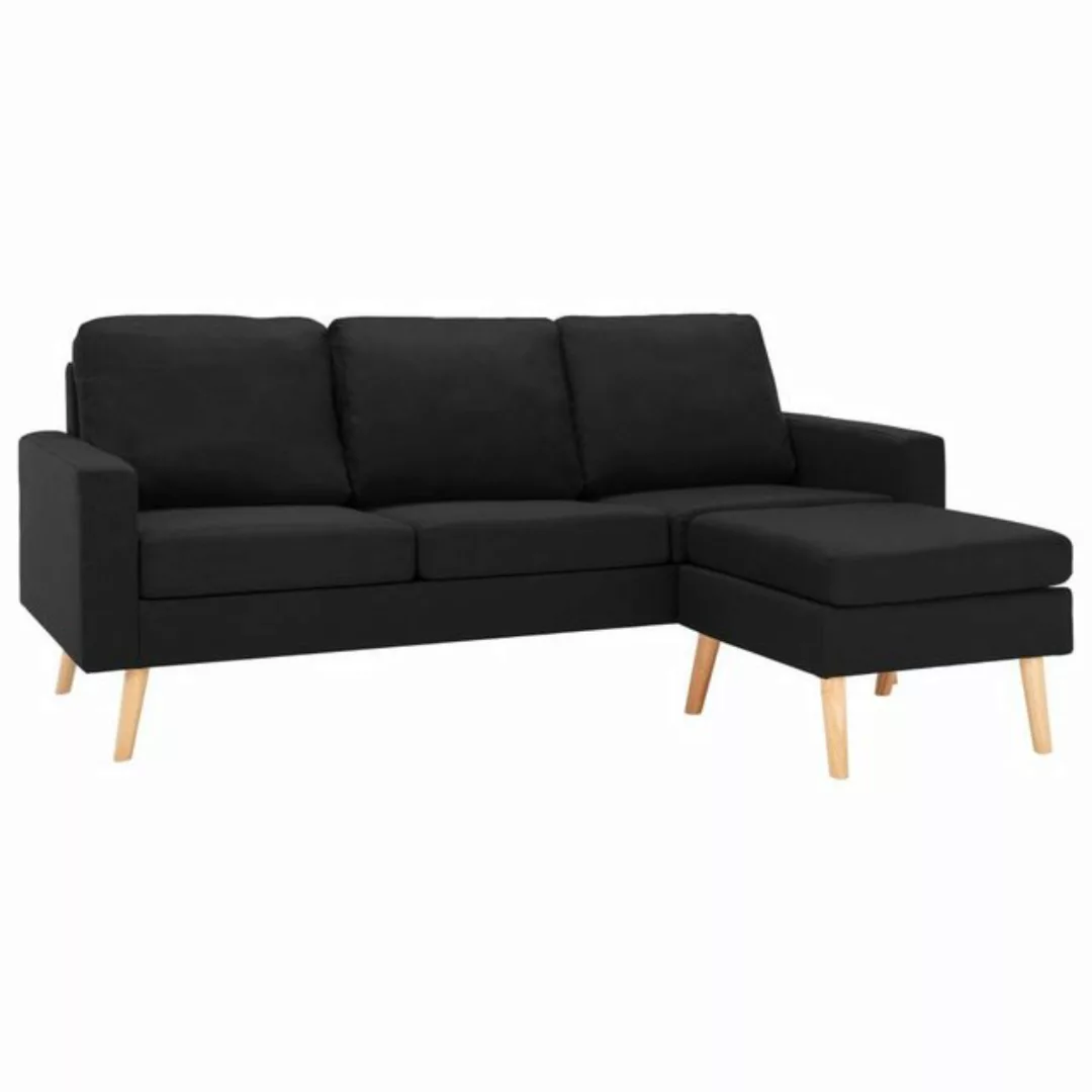 furnicato 3-Sitzer 3-Sitzer-Sofa mit Hocker Schwarz Stoff günstig online kaufen