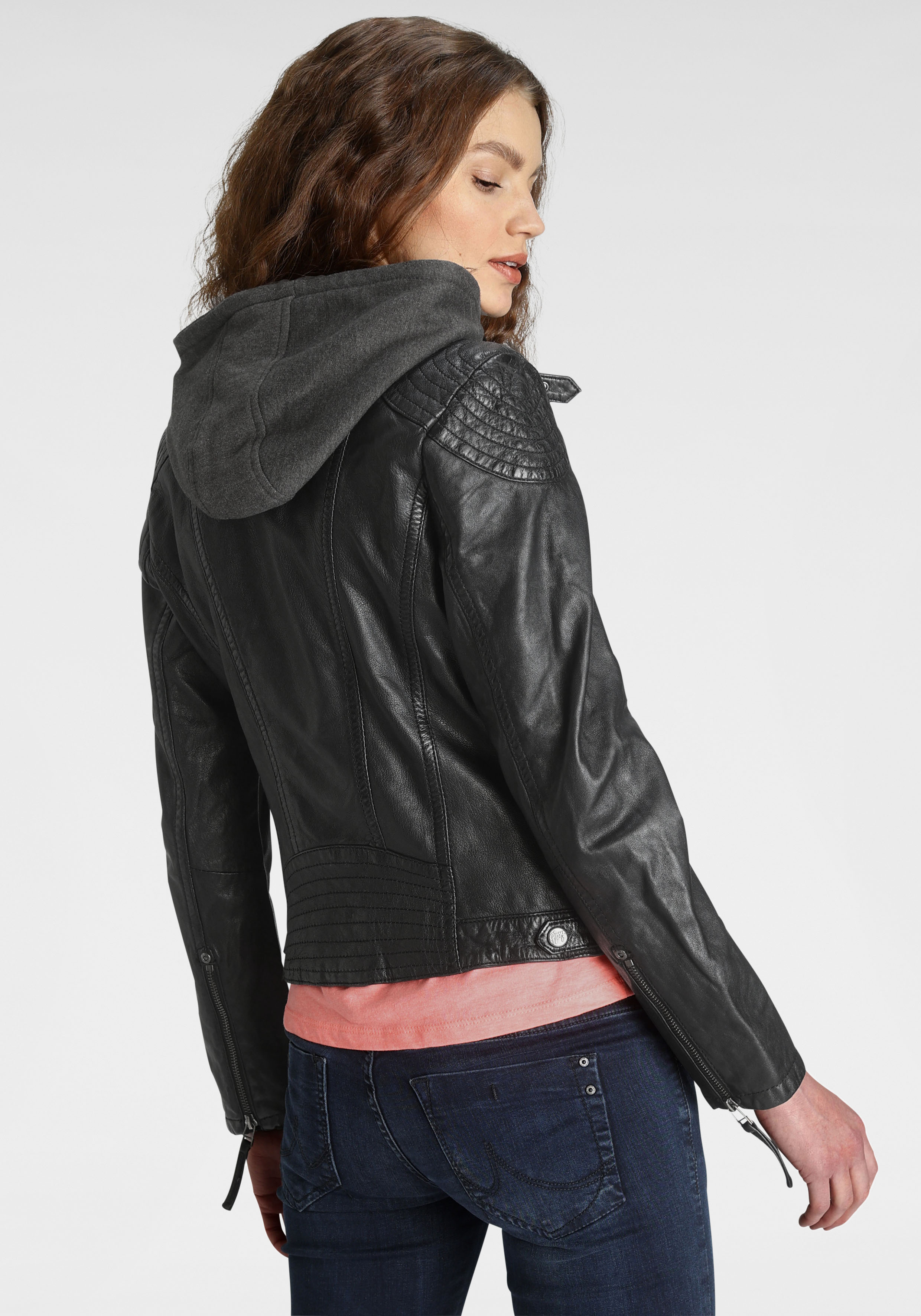 Gipsy Damen Lederjacke Cacey in black mit Kapuze günstig online kaufen