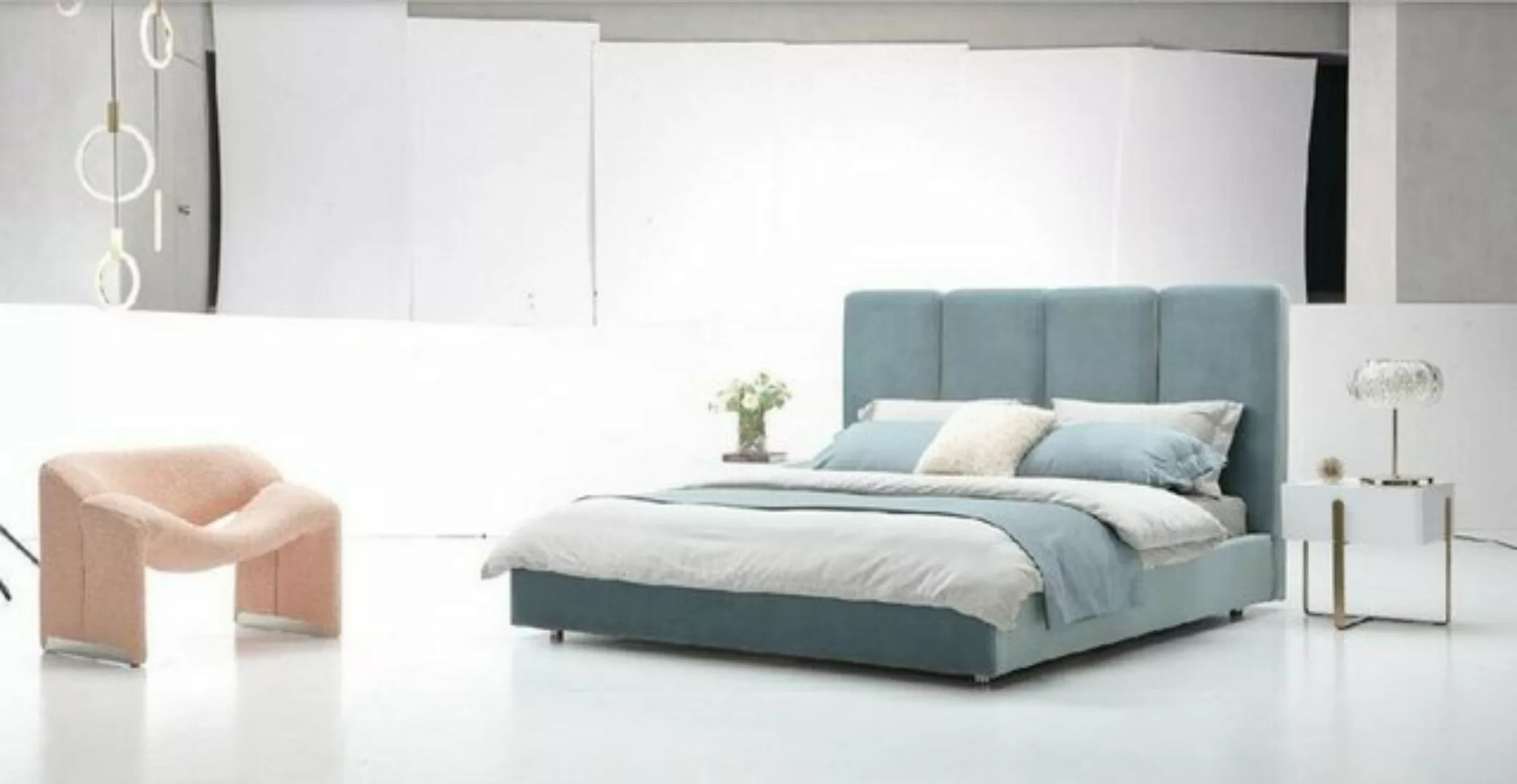 JVmoebel Bett, Designer Bett Blau 160x200 Schlafzimmer Betten Textil Hotel günstig online kaufen