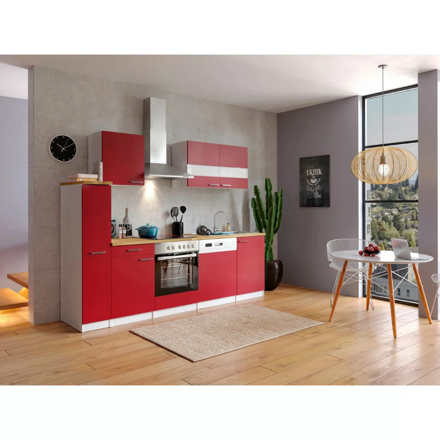 Respekta Küchenzeile/Küchenblock KB250WRC 250 cm Rot-Weiß günstig online kaufen