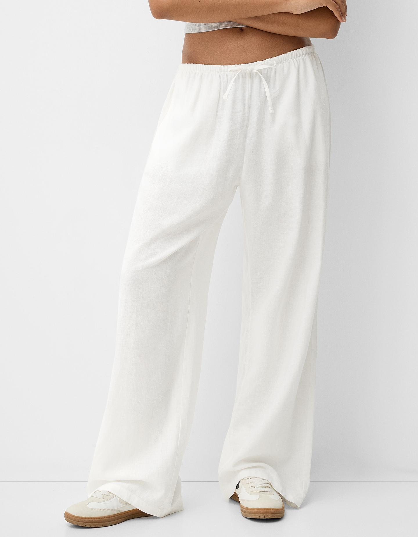 Bershka Straight-Fit-Hose Mit Leinen Und Stretchbund Damen Xs Grbrochenes W günstig online kaufen