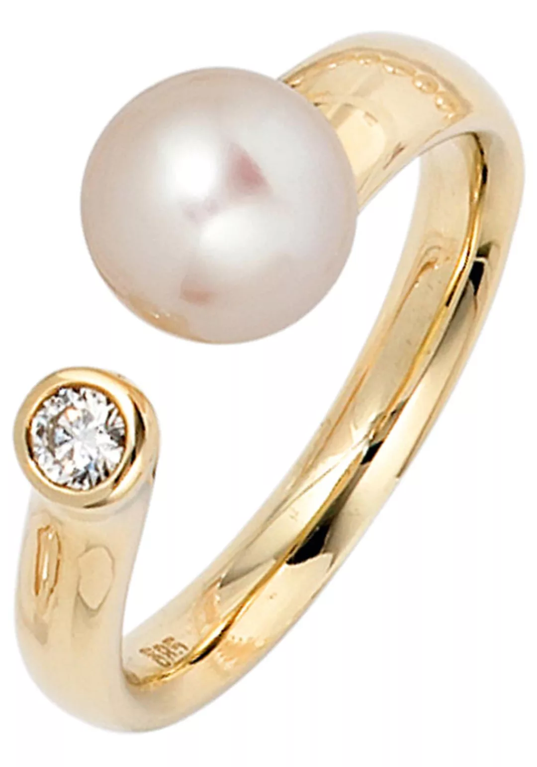 JOBO Perlenring, 585 Gold mit Süßwasser-Zuchtperle und Diamant günstig online kaufen