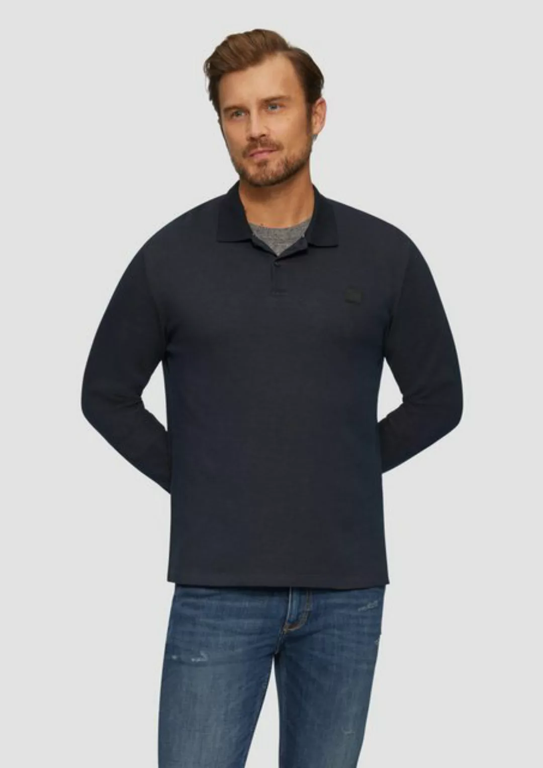 s.Oliver Langarmshirt Poloshirt aus zweifarbigem Piqué Logo günstig online kaufen