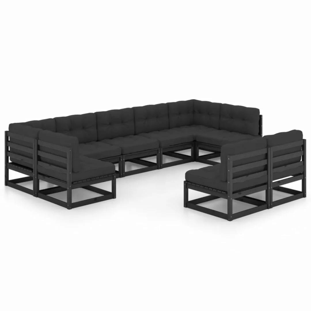 9-tlg. Garten-lounge-set Mit Kissen Schwarz Massivholz Kiefer günstig online kaufen