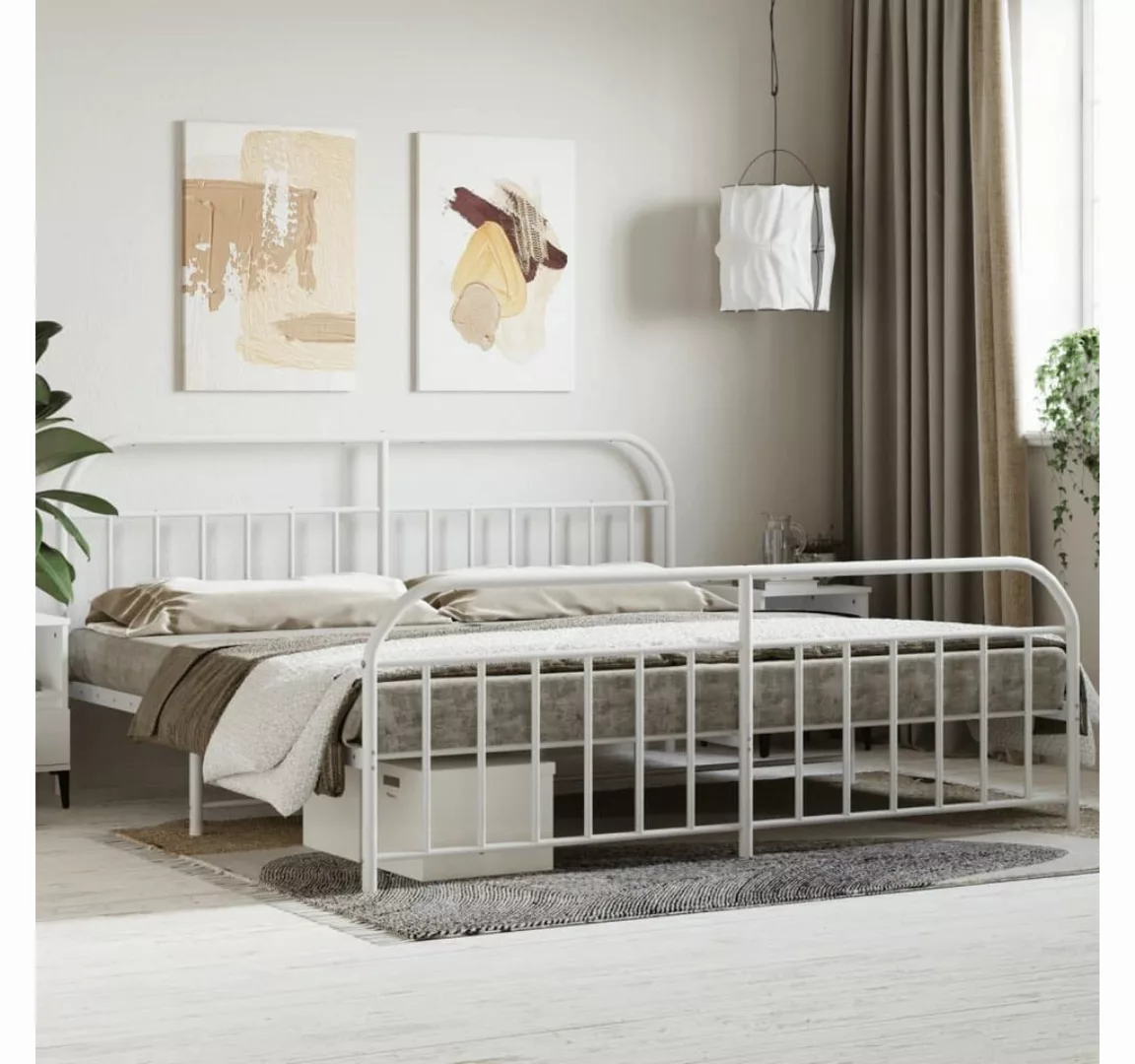furnicato Bett Bettgestell mit Kopf- und Fußteil Metall Weiß 193x203 cm günstig online kaufen