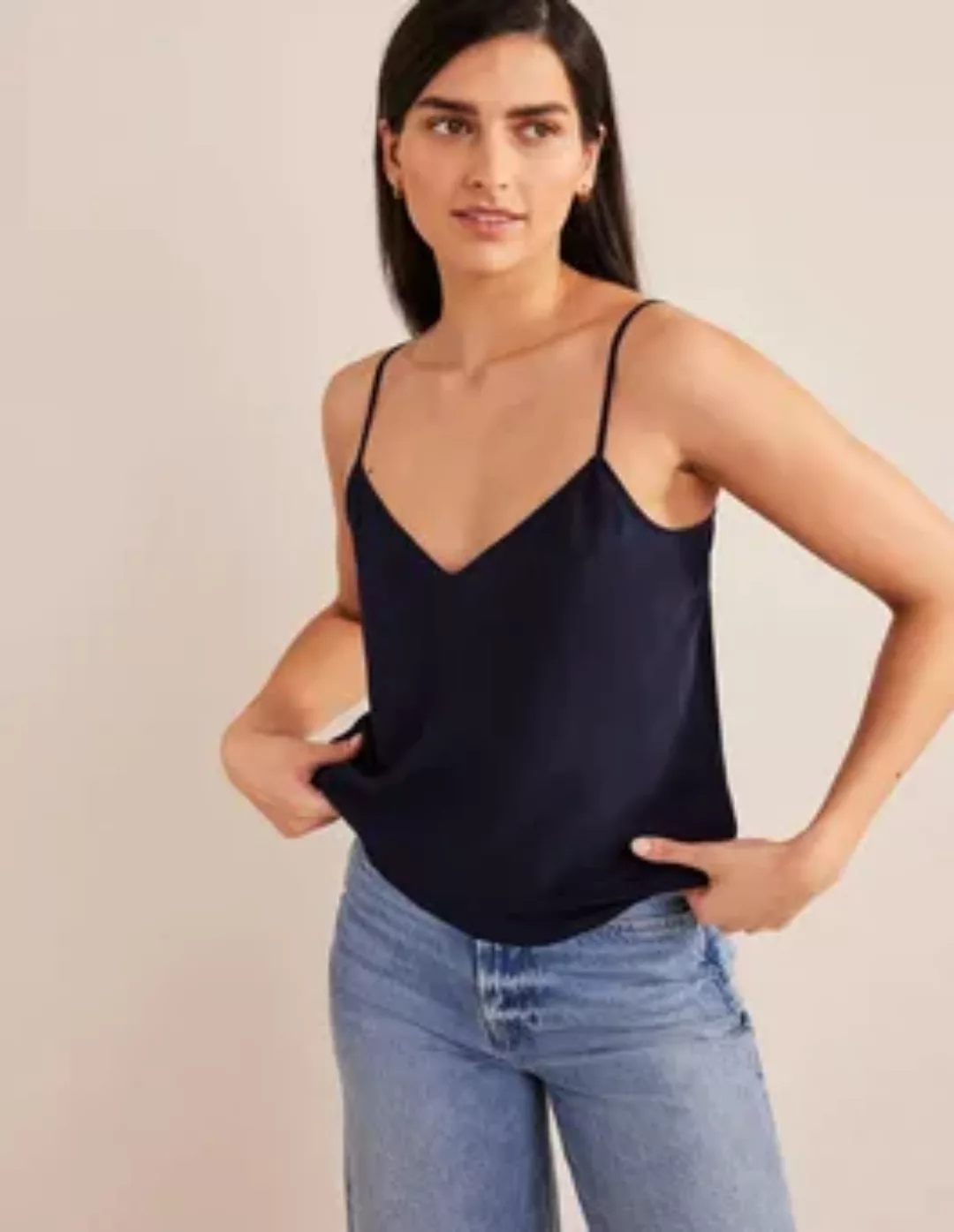 Trägerhemd aus Seide Damen Boden, Navy günstig online kaufen