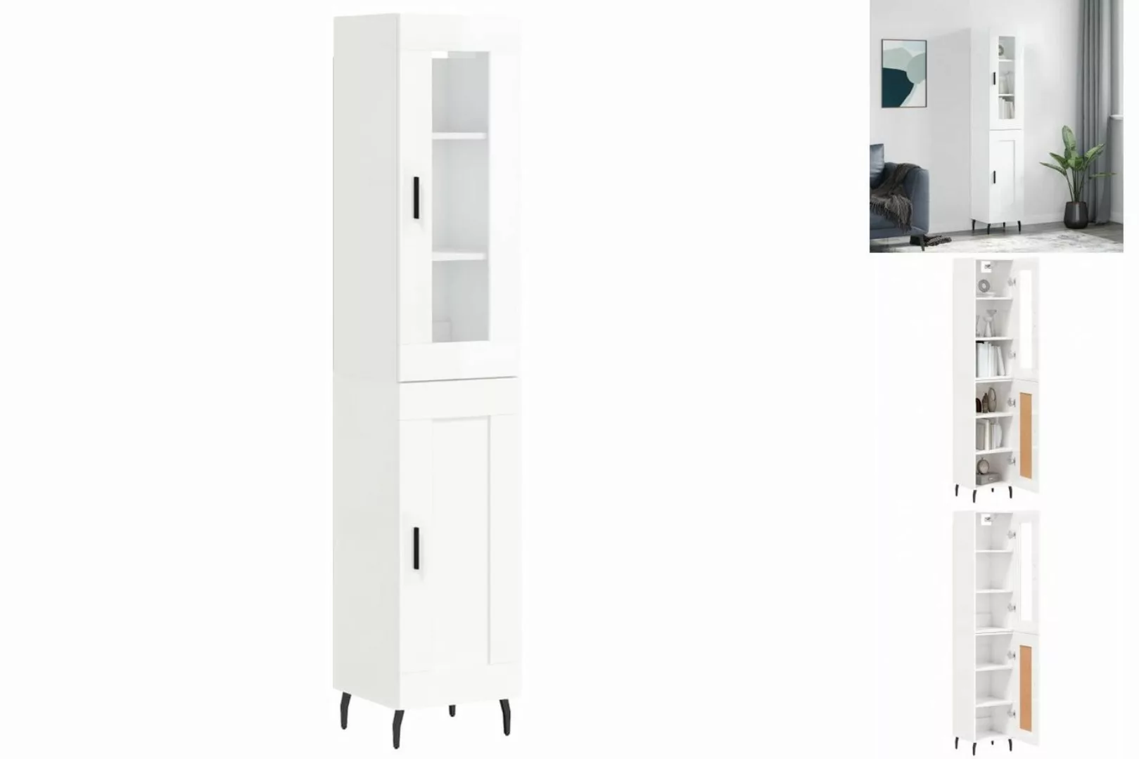 vidaXL Vitrine Highboard Hochglanz-Weiß 34,5x34x180 cm Spanplatte Glas Vitr günstig online kaufen