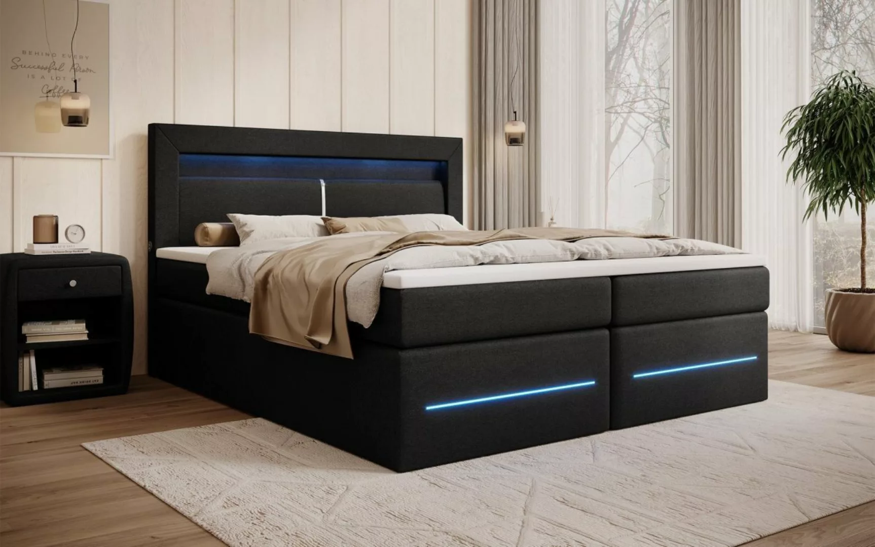 Luxusbetten24 Boxspringbett Nera, mit LED, USB und Stauraum günstig online kaufen