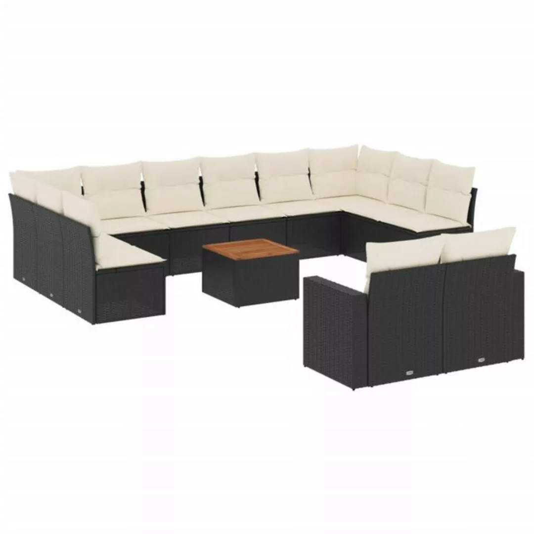 vidaXL Loungesofa 13-tlg. Garten-Sofagarnitur mit Kissen Schwarz Poly Ratta günstig online kaufen