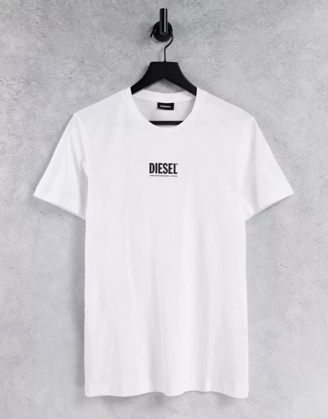 Diesel – T-Shirt in Weiß mit kleinem Logo günstig online kaufen