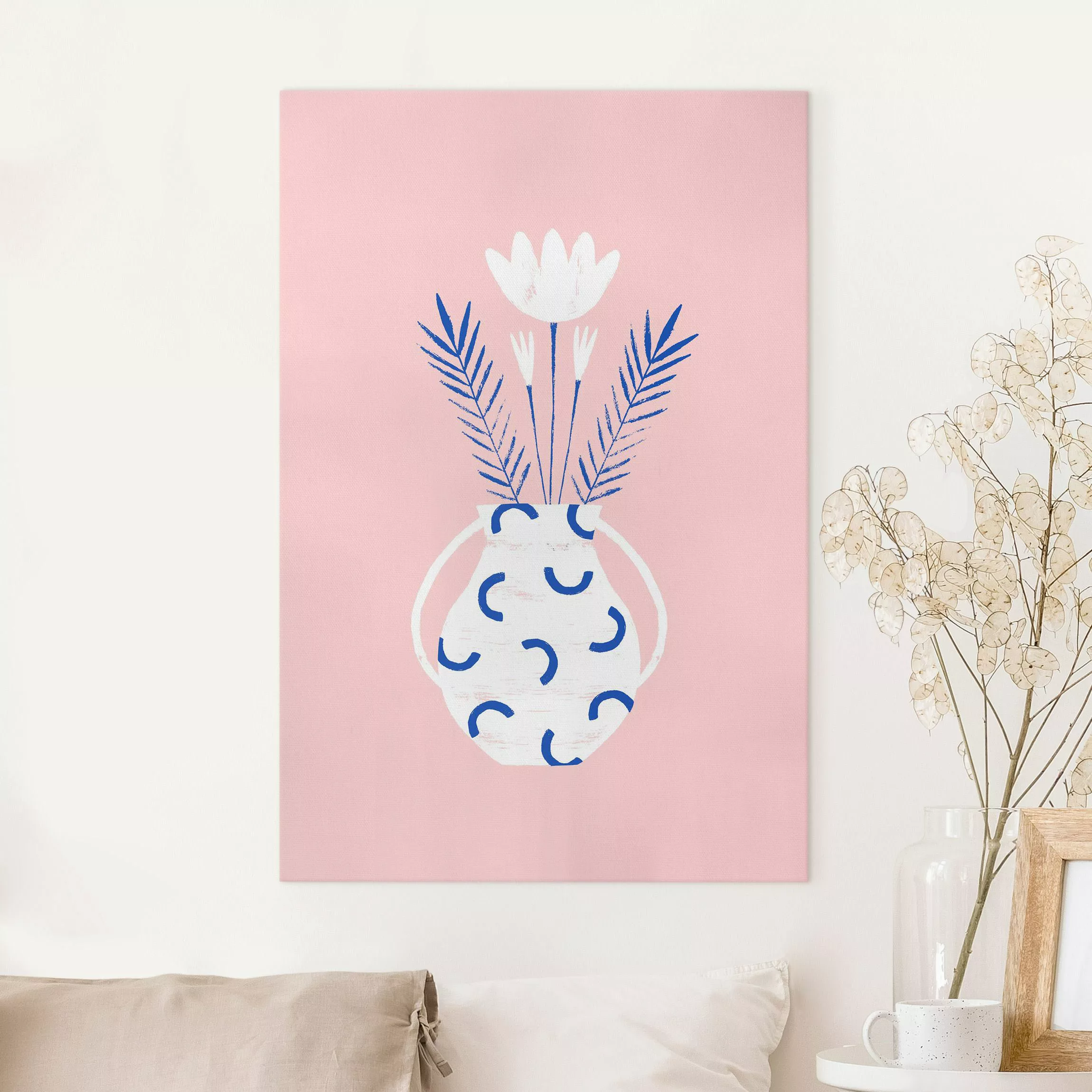 Leinwandbild Illustration Vase mit Blumen günstig online kaufen