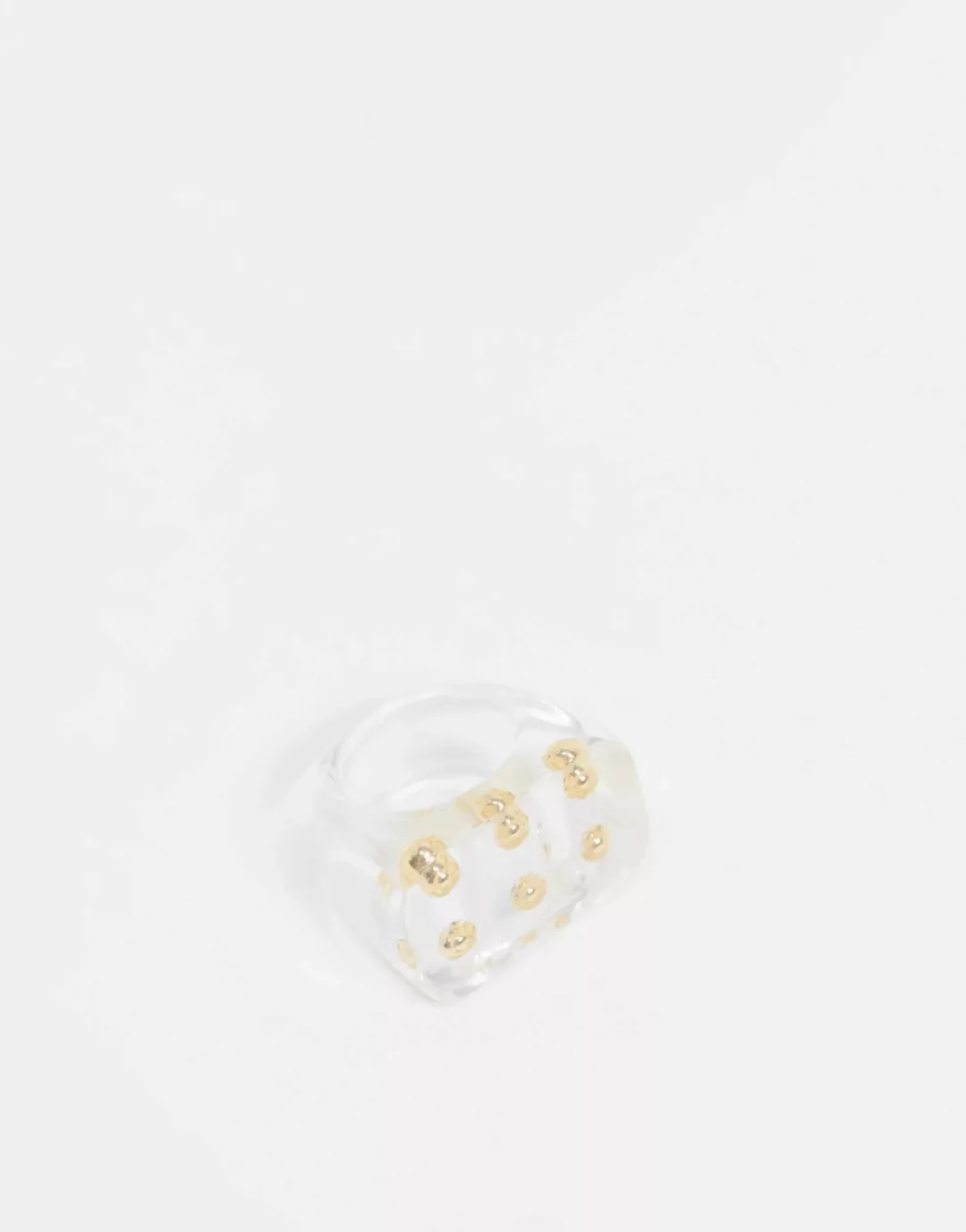 ASOS DESIGN – Ring aus transparentem Kunststoff mit goldenen Kugeln günstig online kaufen