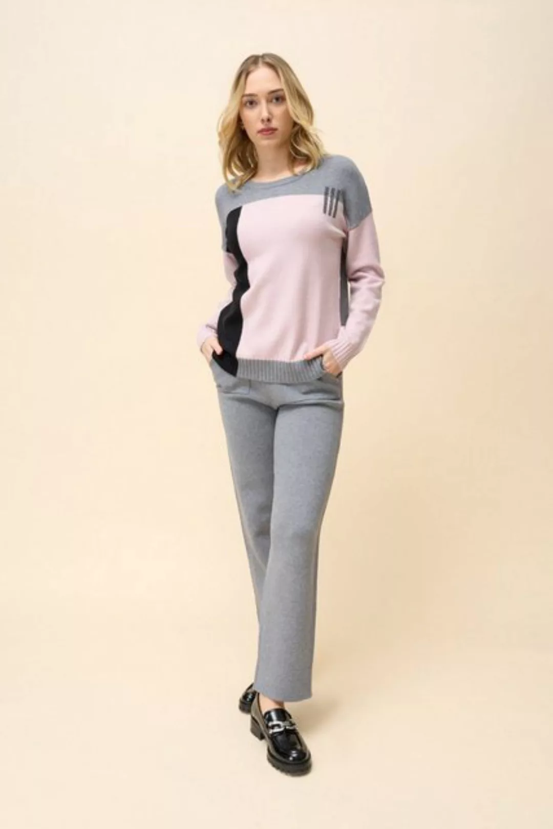 Passioni Strickpullover Colourblocking Pullover mit Rundhalsausschnitt günstig online kaufen