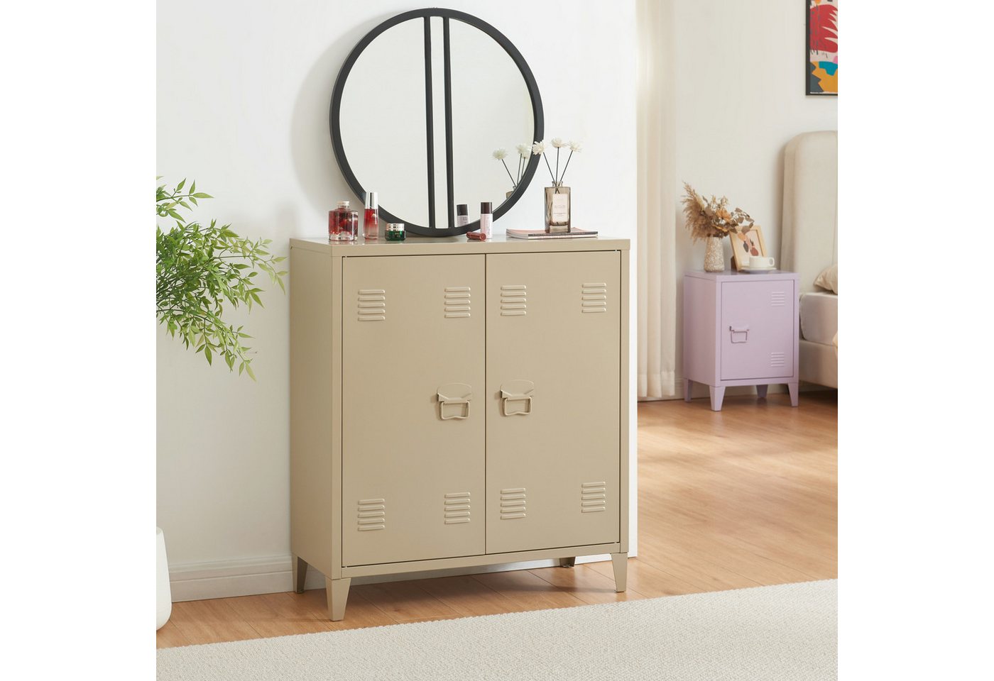 en.casa Aktenschrank »Oripää« mit 2 Türen Stahl 90x80x33 cm Kamelfarben günstig online kaufen