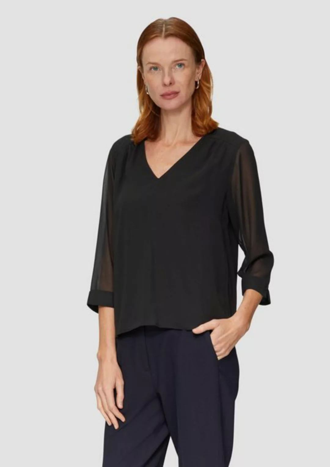 s.Oliver BLACK LABEL Langarmbluse Chiffonbluse mit Raffung an der Schulter günstig online kaufen