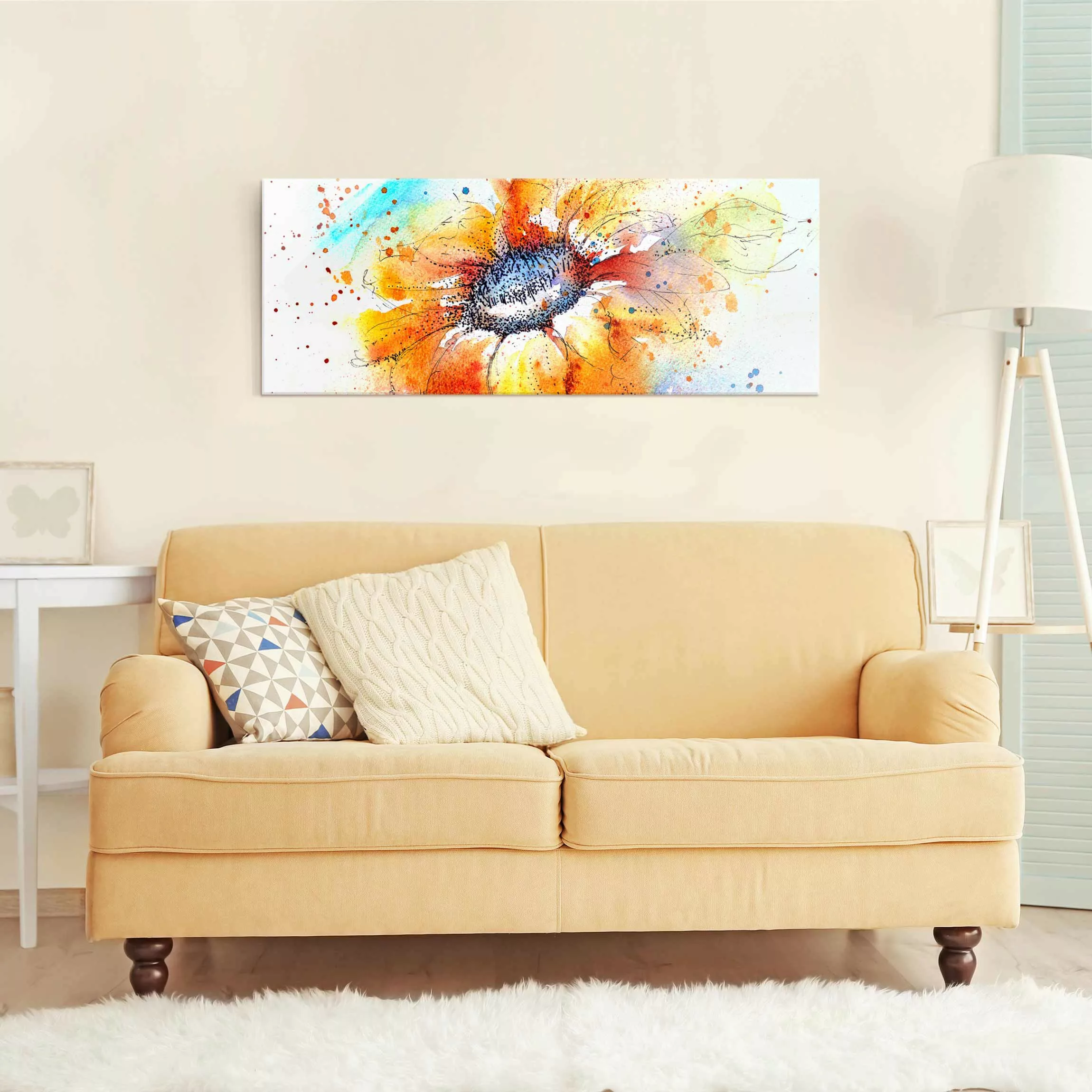 Glasbild Blumen - Panorama Painted Sunflower günstig online kaufen