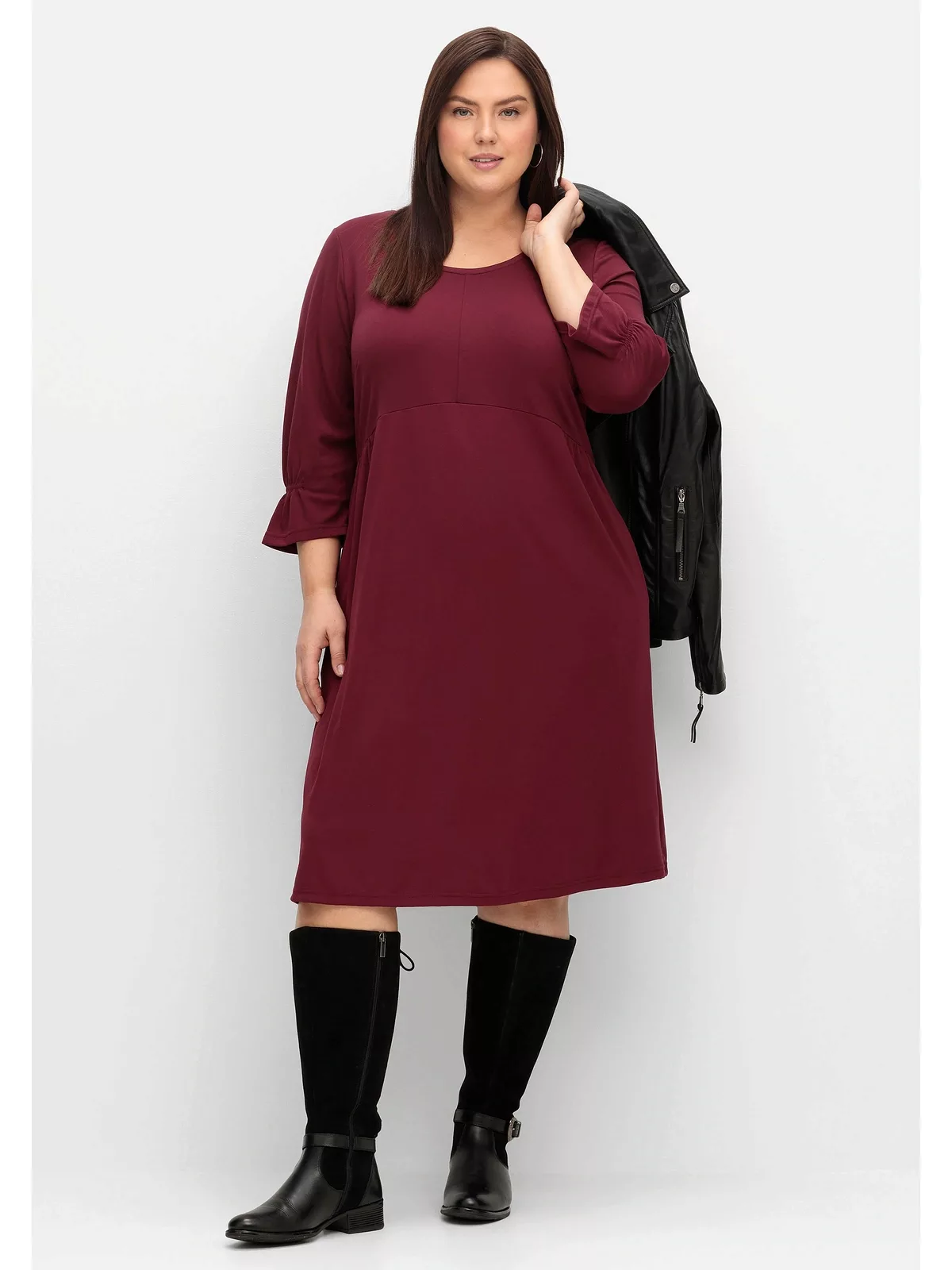 Sheego Shirtkleid "Große Größen", mit gerafften 3/4-Ärmeln günstig online kaufen