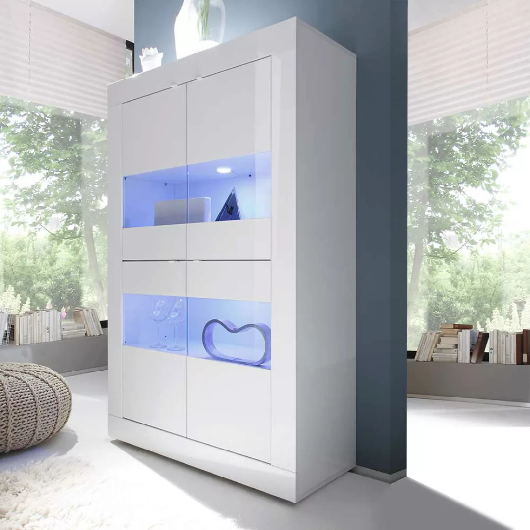 Wohnzimmervitrine in Hochglanz Weiß Wechsellicht Beleuchtung günstig online kaufen