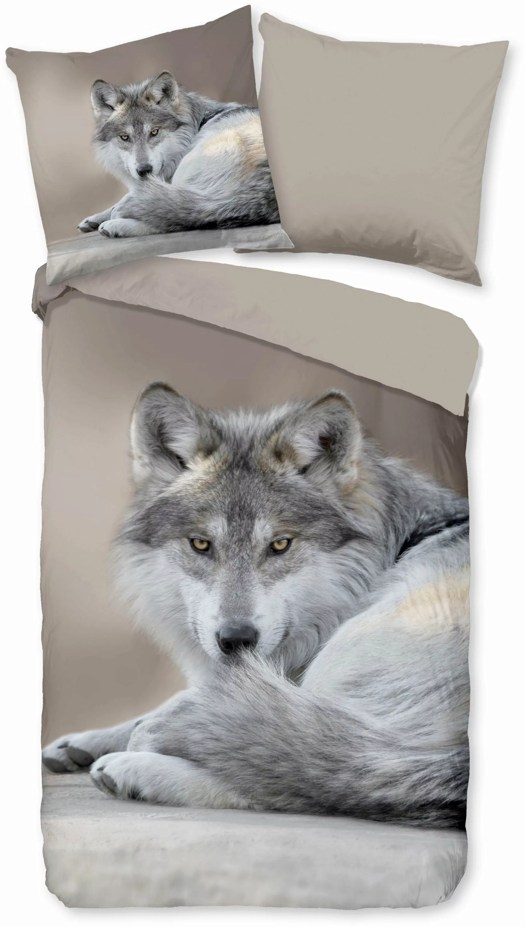 Bettwäsche Wolf taupe Polyester B/L: ca. 135x200 cm günstig online kaufen