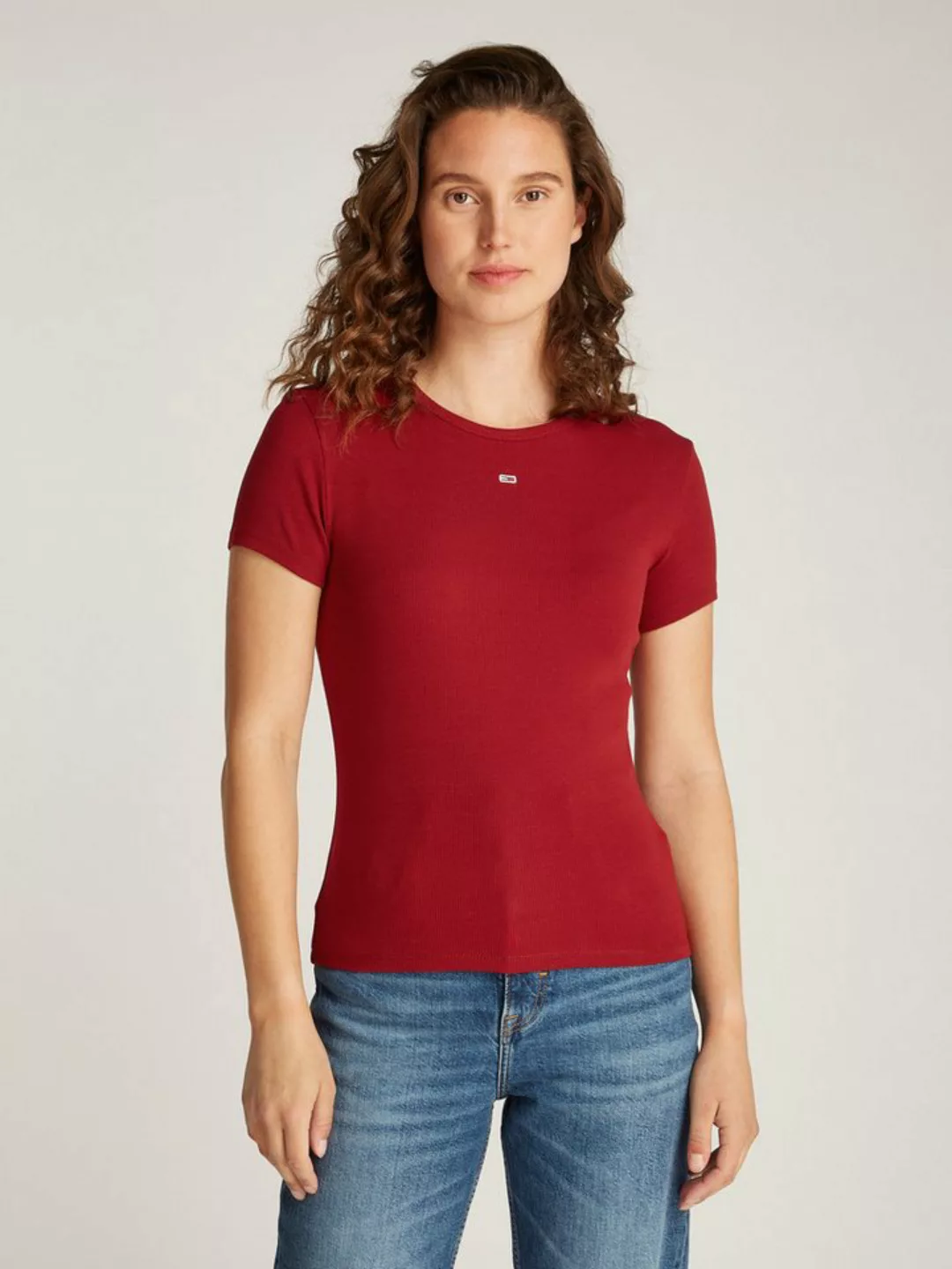 Tommy Jeans T-Shirt Slim Essential Rib Shirt, Rippshirt Rundhalsshirt mit L günstig online kaufen