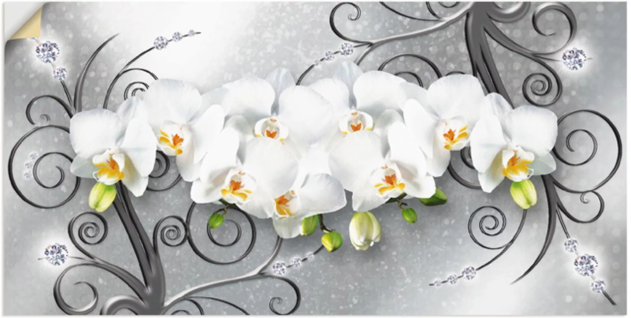 Artland Wandbild »weiße Orchideen auf Ornamenten«, Blumenbilder, (1 St.), a günstig online kaufen