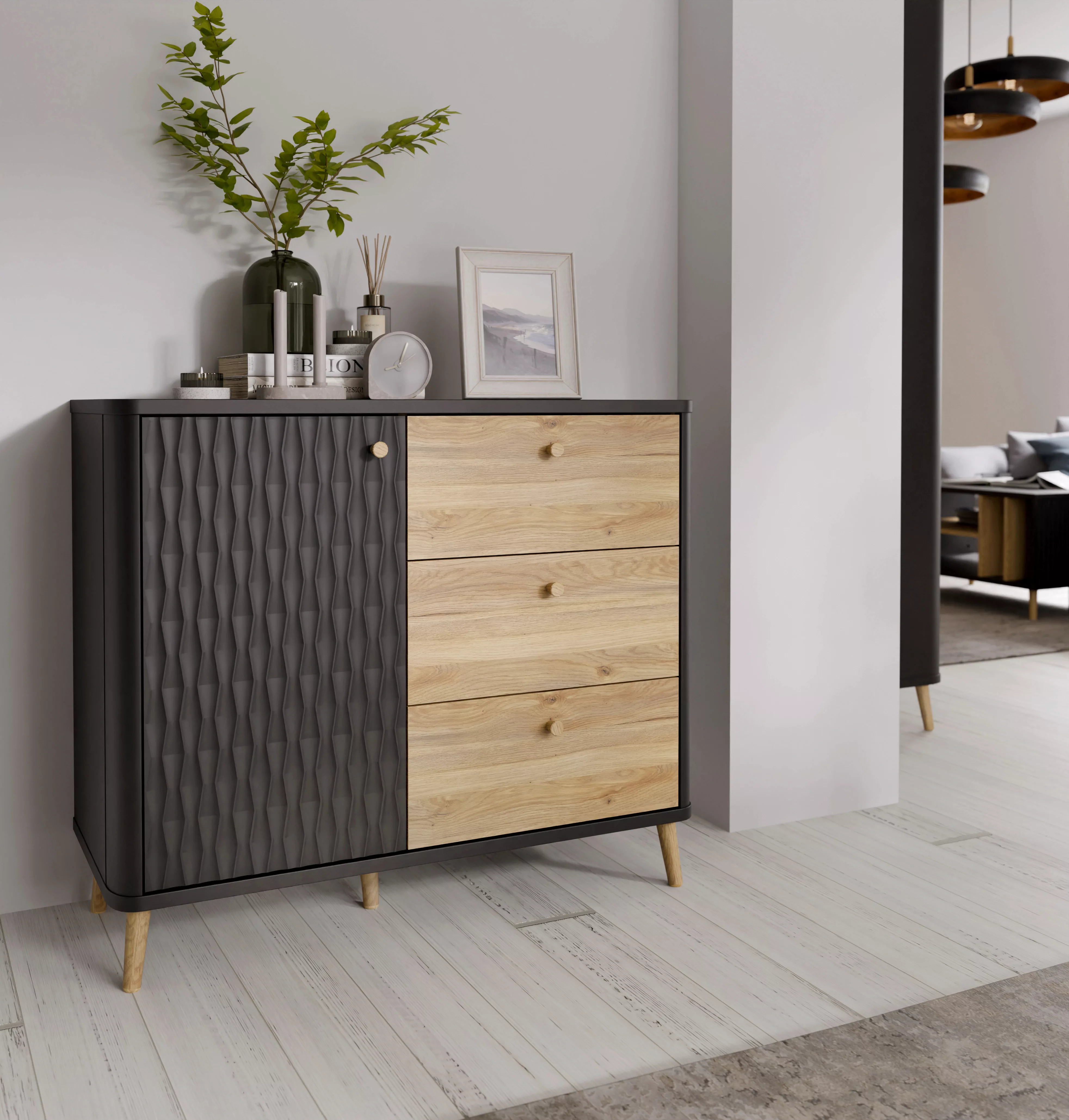 FORTE Sideboard "Fixsmile", modernes Sideboard, SoftClose, Echtholz Beine u günstig online kaufen