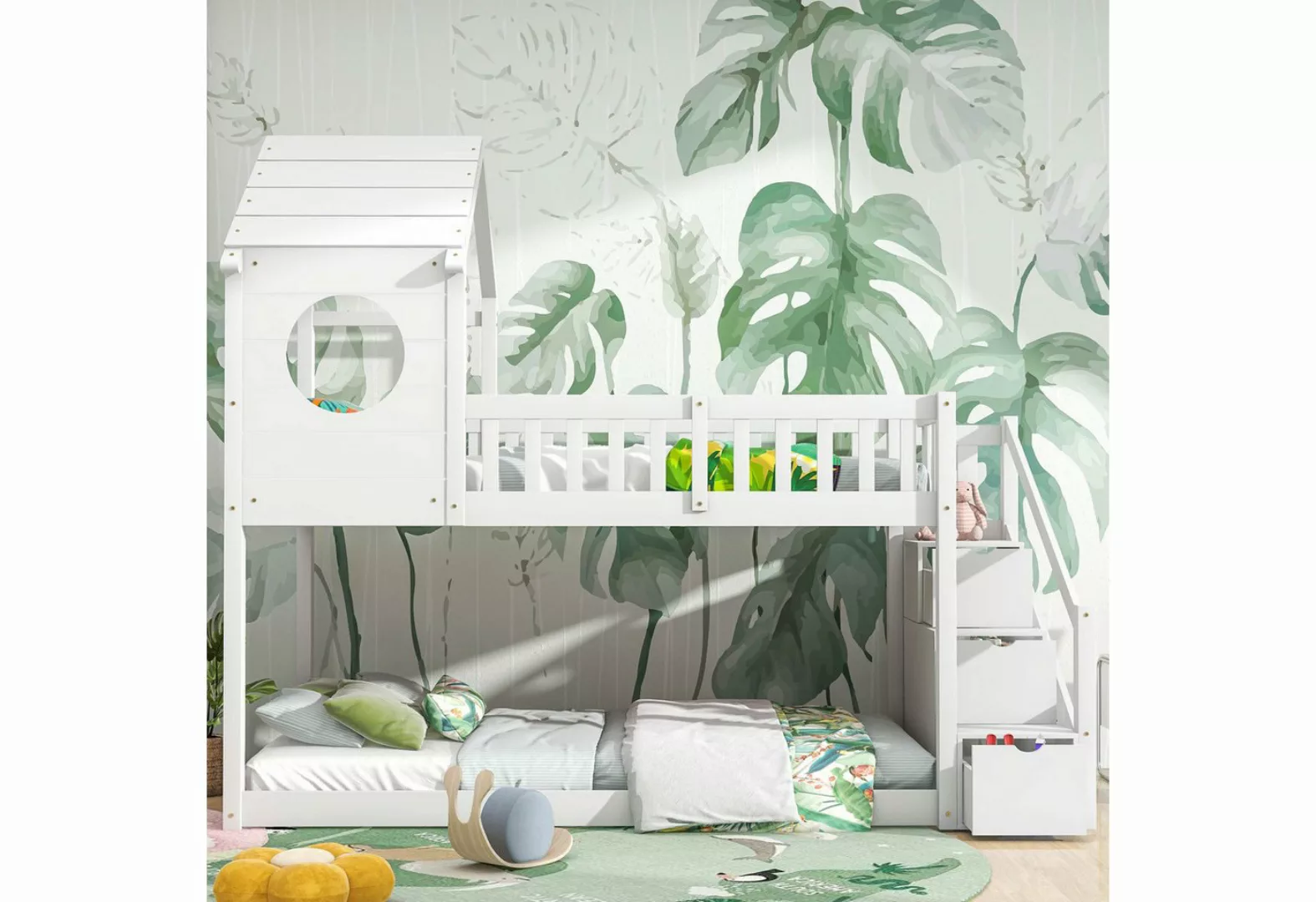 WISHDOR Etagenbett Doppelbett, Kinderbett in Hausform (90 x 200 cm, ohne Ma günstig online kaufen