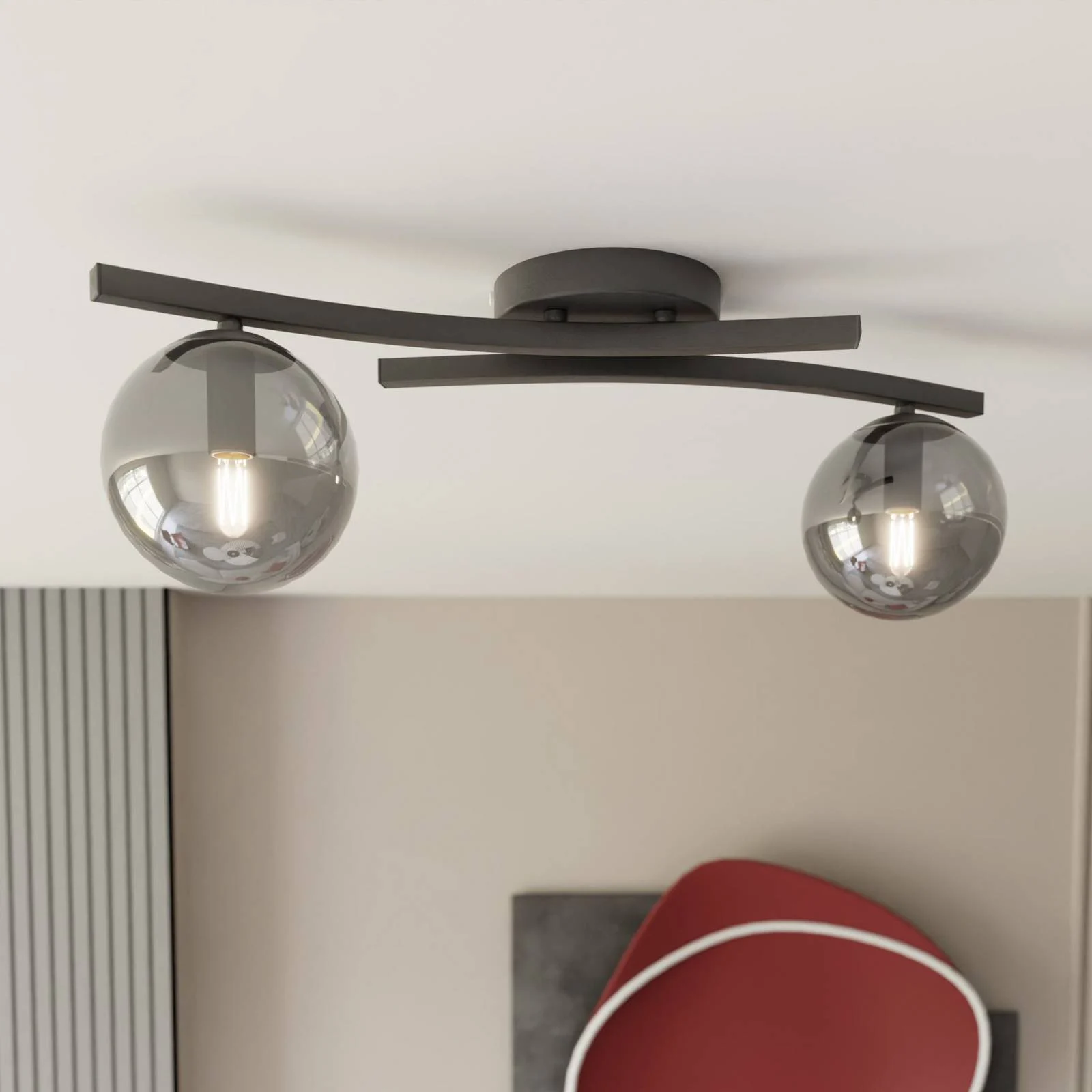 Deckenlampe Opus, Länge 60 cm, rauchgrau/schwarz, 2-flg. günstig online kaufen