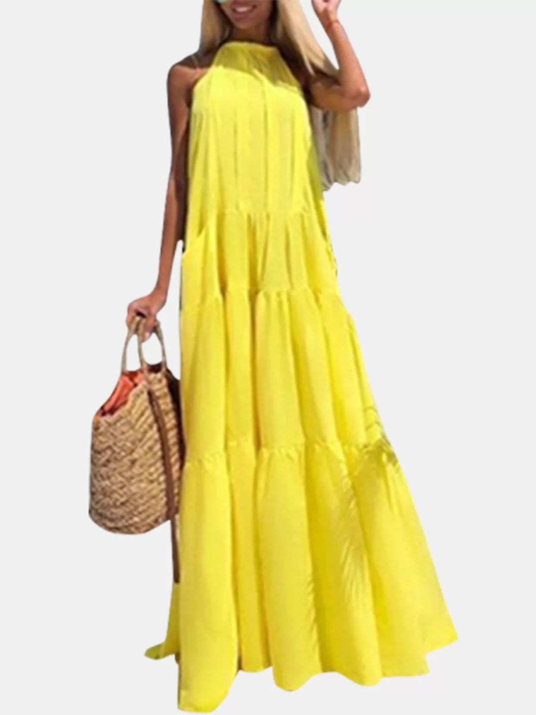 Einfarbiger ärmelloser O-Ausschnitt lässig Kleid Für Damen günstig online kaufen