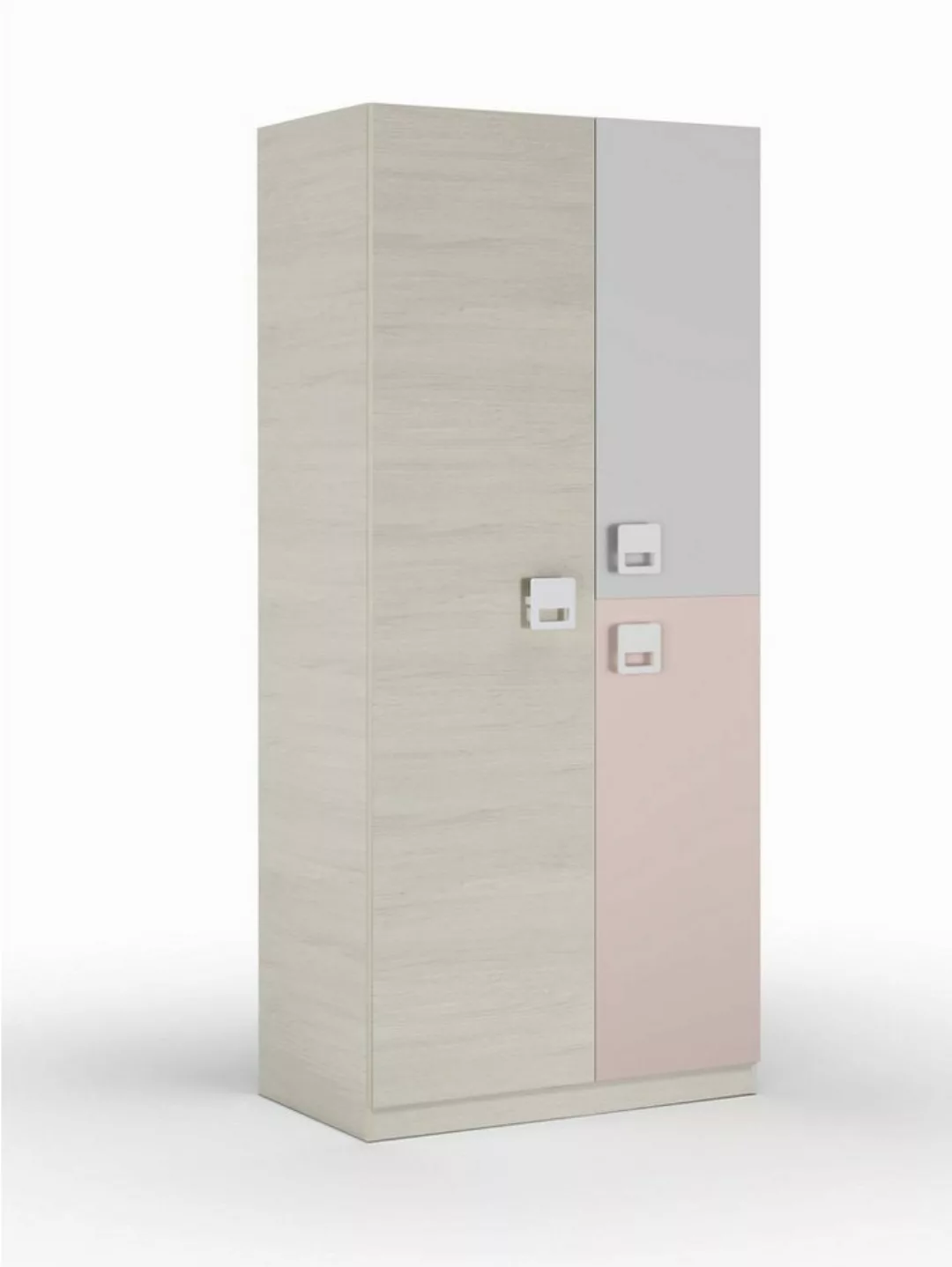 FORES HABITAT Kleiderschrank in Alpen-Weiß / Grau / Rosa - 90x200x52 (BxHxT günstig online kaufen