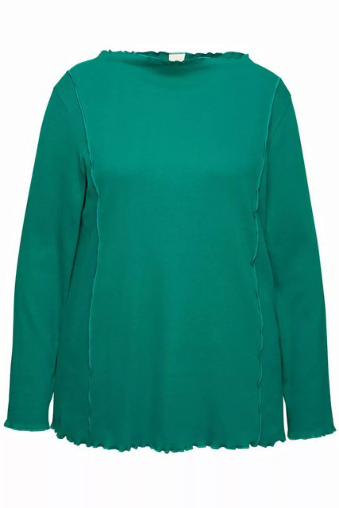 Ulla Popken Longsleeve T-Shirt Rippjersey Stehkragen Langarm Biobaumwolle günstig online kaufen