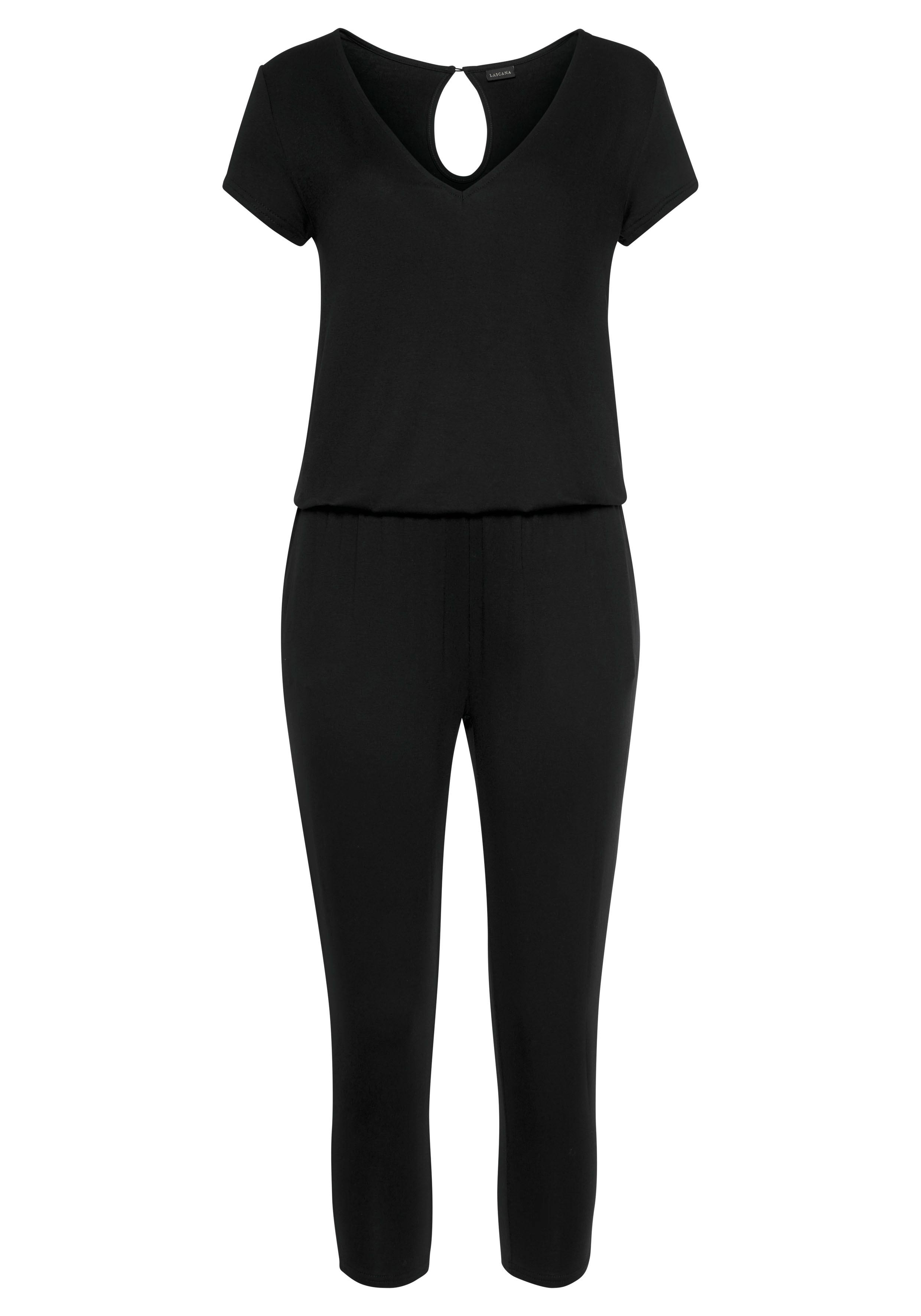 LASCANA 7/8-Overall mit V-Ausschnitt, kurzärmliger Jumpsuit, Basic günstig online kaufen