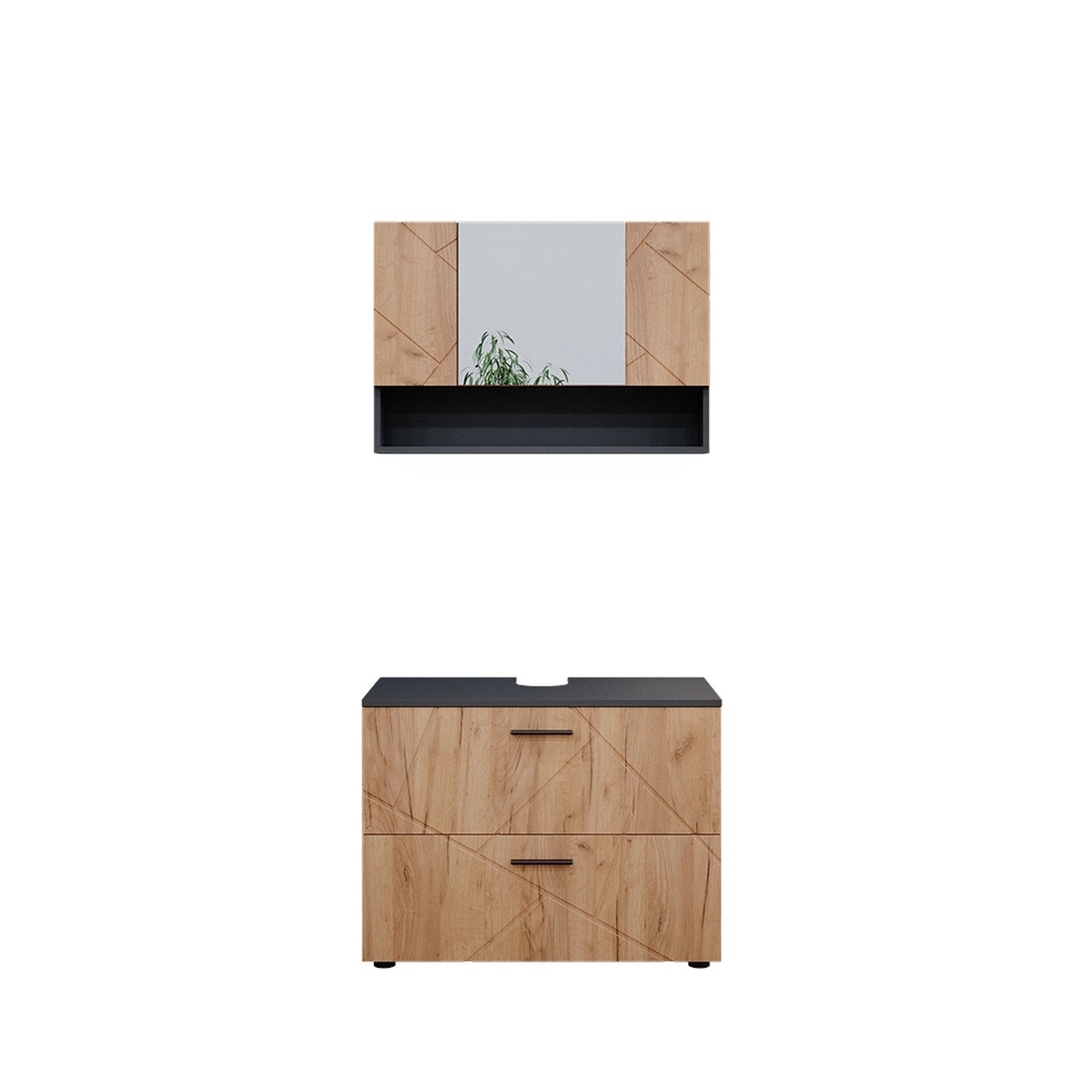 Vicco Badmöbel-Set Irma, Anthrazit/Eiche, 2 Teile, günstig online kaufen